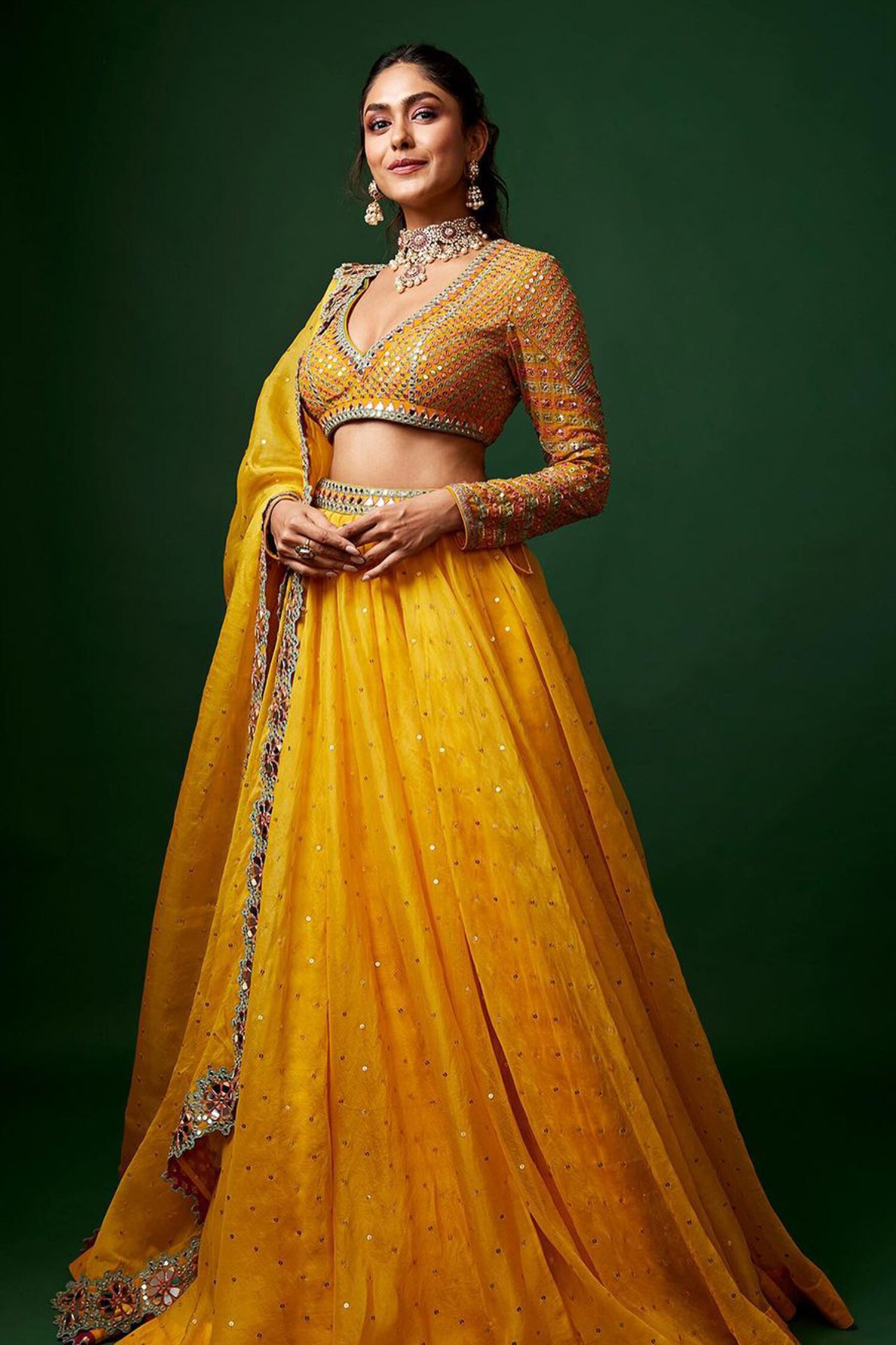 Buy Vvani By Vani Vats Yellow Mirror Embroidered Lehenga Set Online