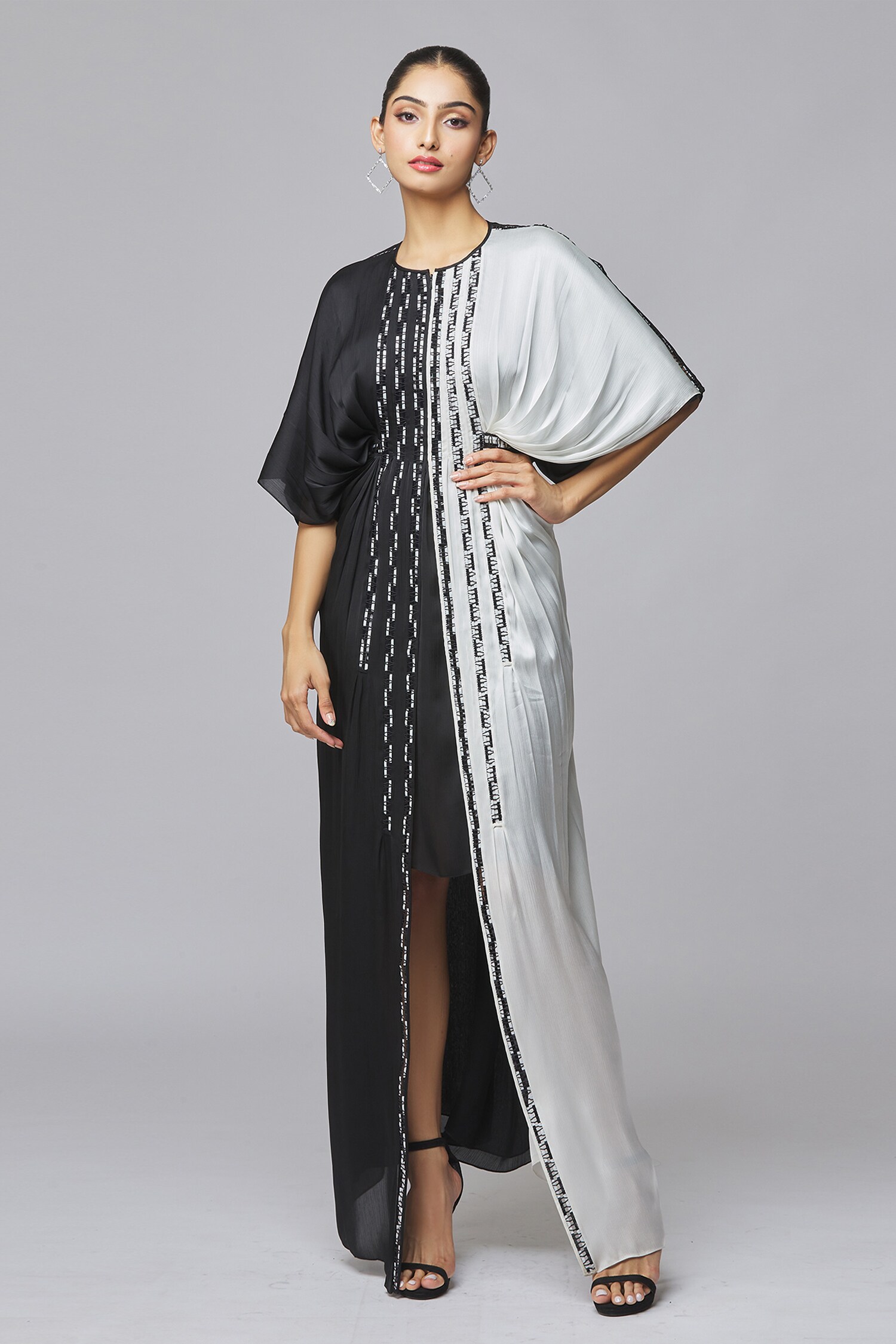 Amit Aggarwal Black Chiffon Colorblock Dress