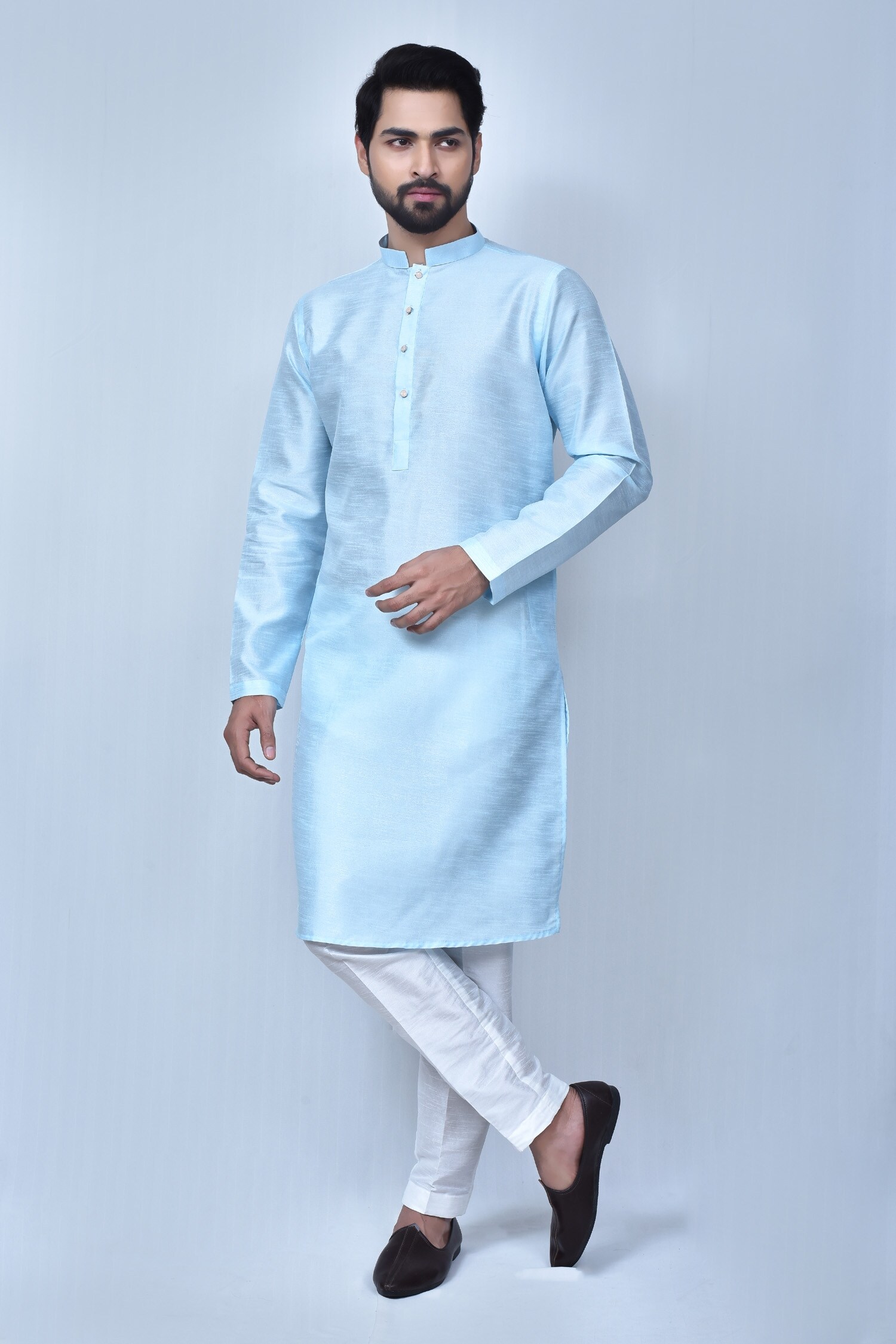 Buy Khwaab by Sanjana Lakhani Sky Blue Art Silk Pastel Kurta And Pant