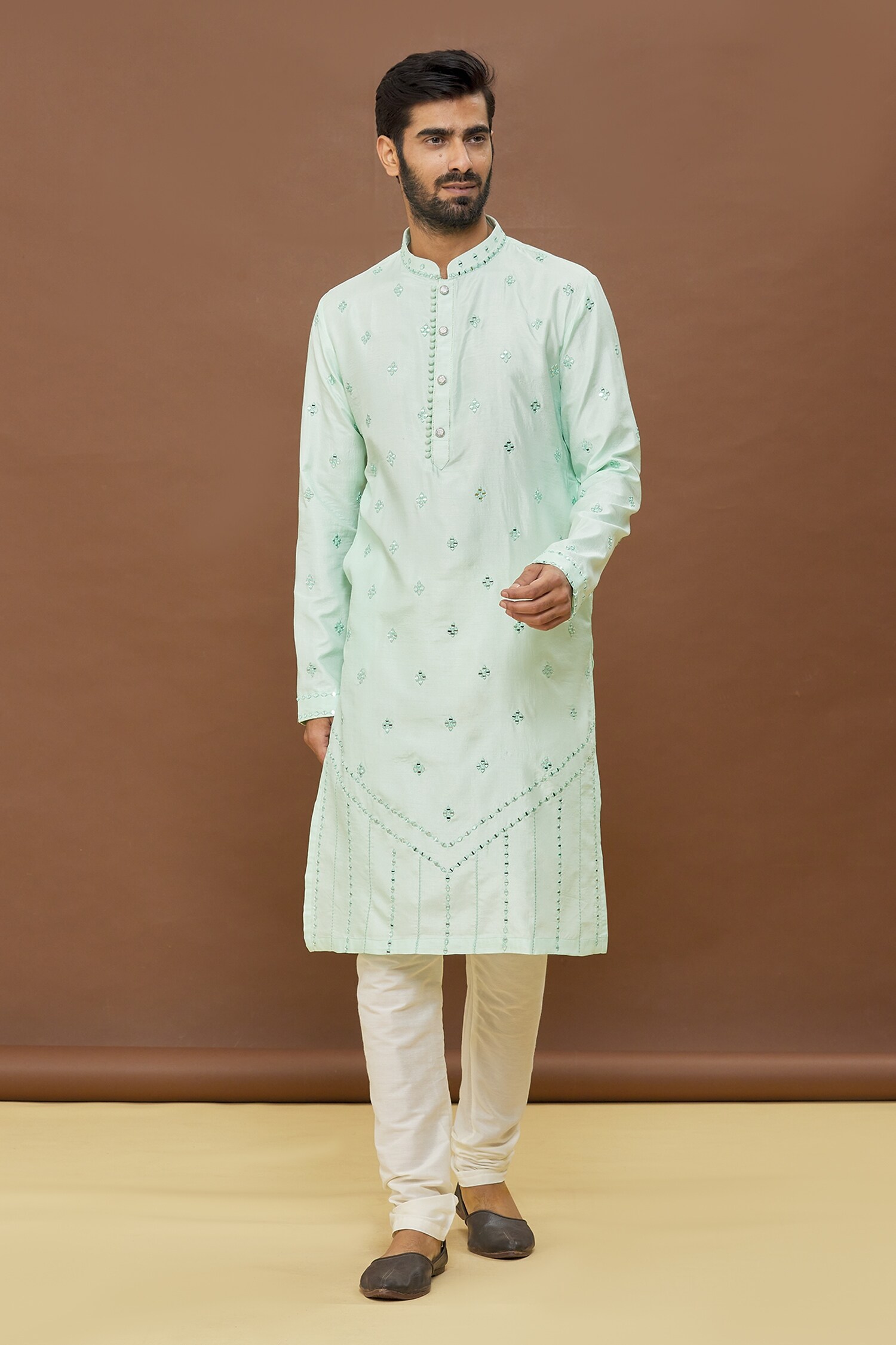 Buy Khwaab by Sanjana Lakhani Green Mirror Embroidered Full Sleeve