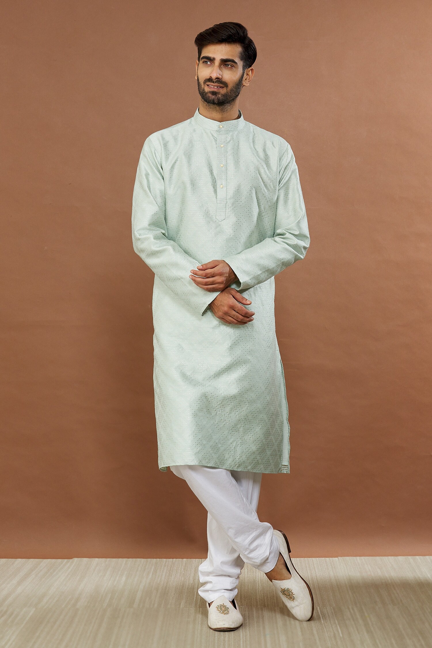 Aham-Vayam Green Gulistaan Silk Cotton Embroidered Kurta Set