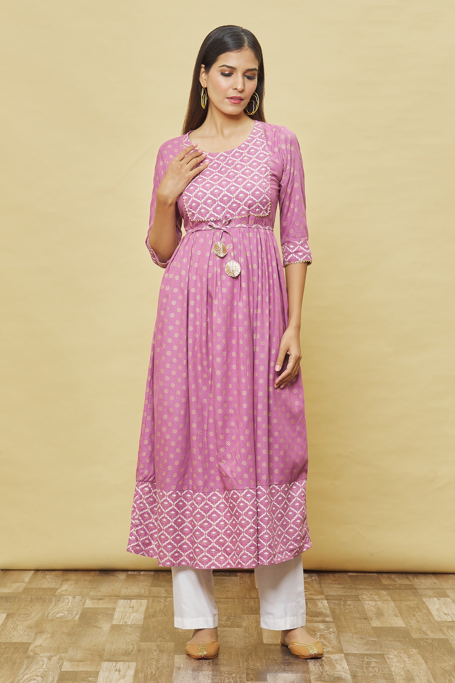 Samyukta Singhania Purple Rayon Foil Print Kurta