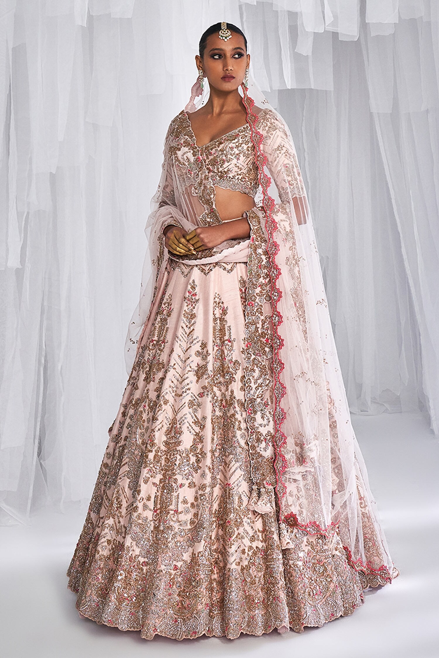 Buy Dolly J Pink Raisa Raw Silk Embroidered Bridal Lehenga Set Online