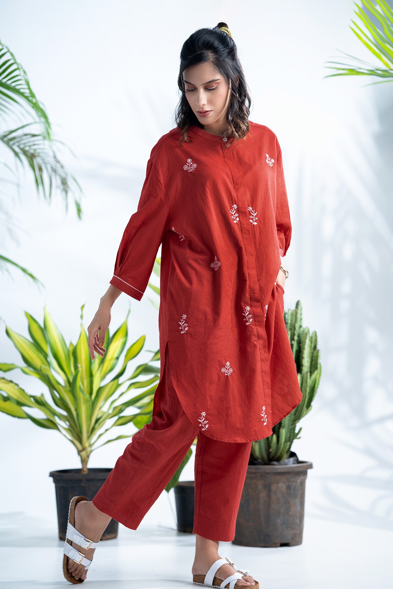 Buy Pants and Pajamas Red Claret Cotton Pant Online | Aza Fashions
