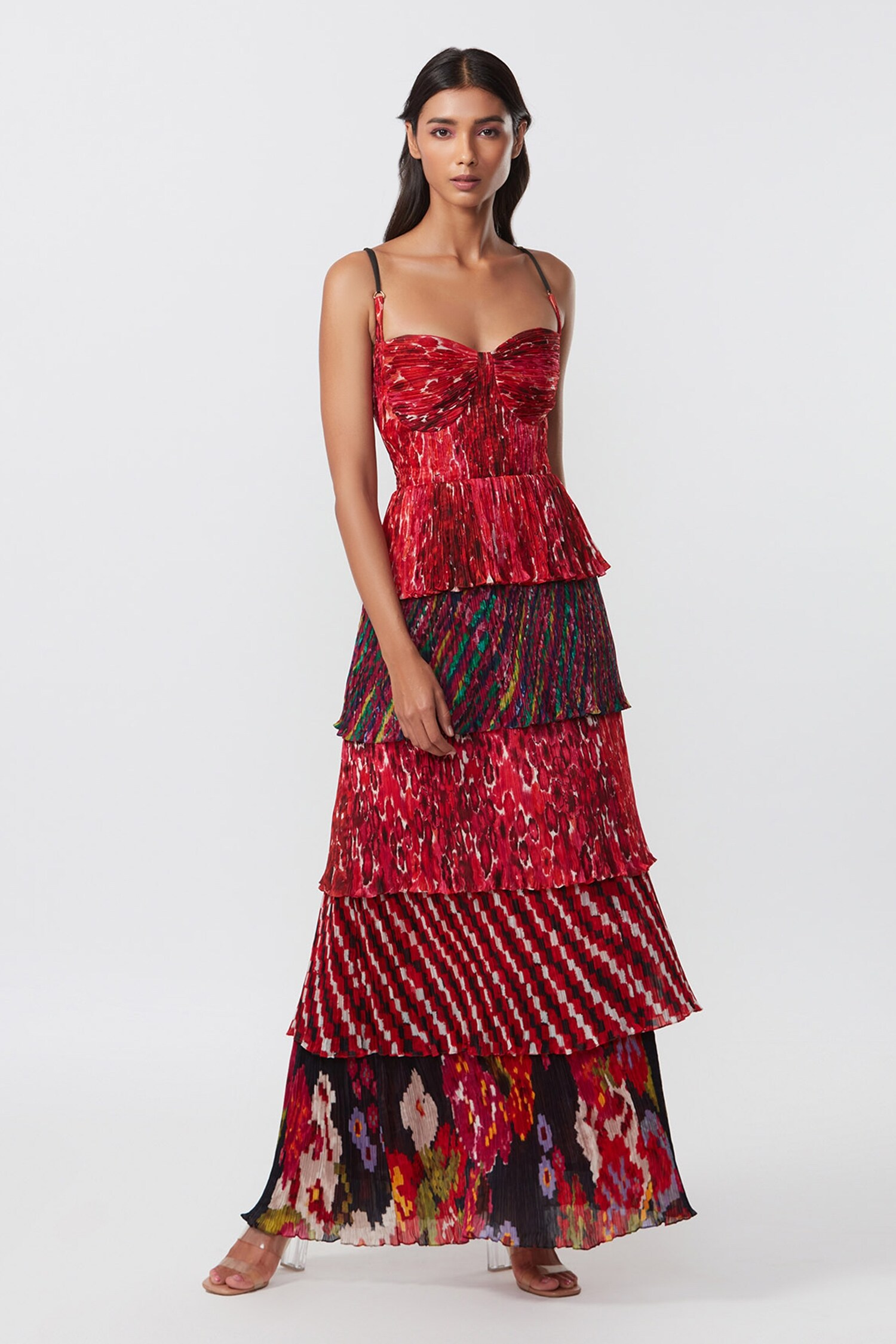 Saaksha & Kinni Multi Color Chiffon Tiered Strappy Dress