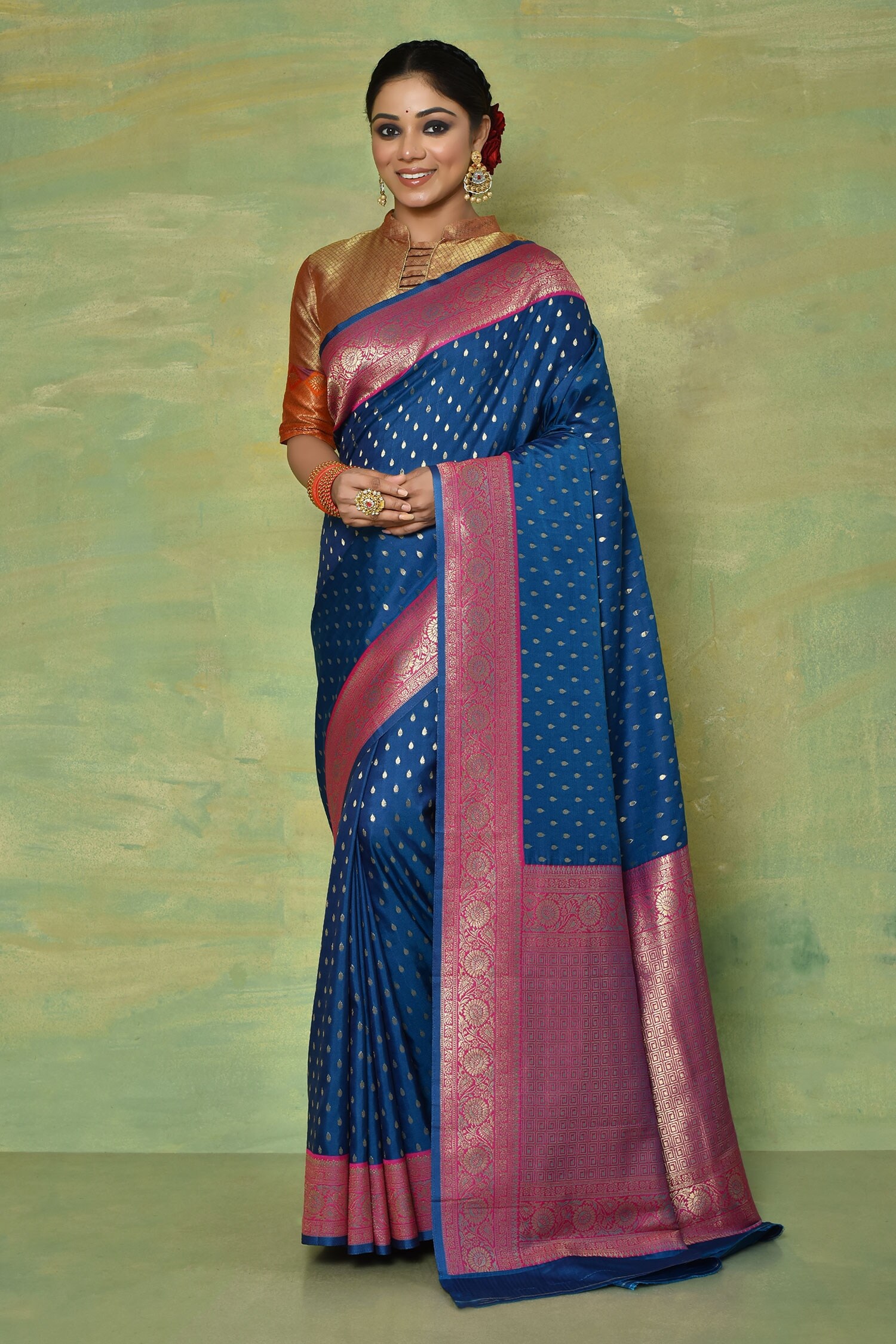 Buy Naintara Bajaj Blue Drop Pattern Saree Online Aza Fashions