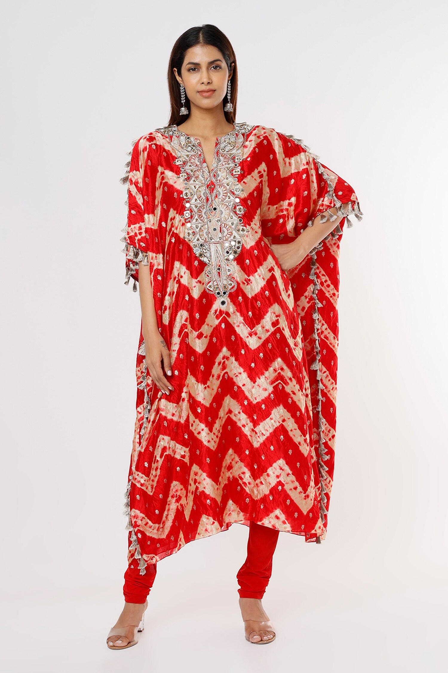 Payal Singhal Red Silk Bandhani Pattern Kurta With Churidar