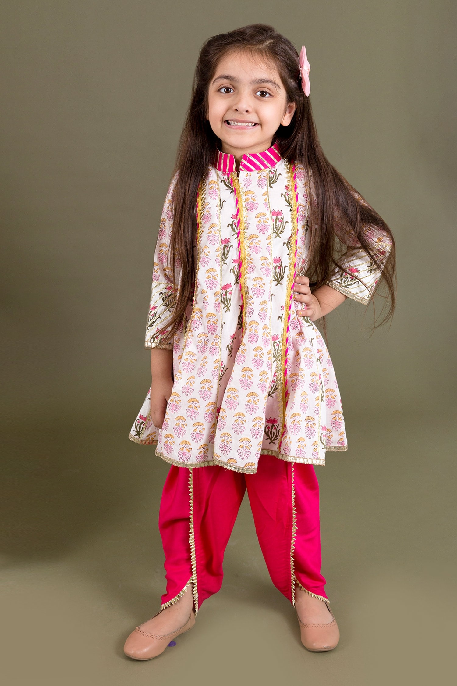 Buy Chotibuti Off White Flared Kurta And Dhoti Pant Set For Girls ...