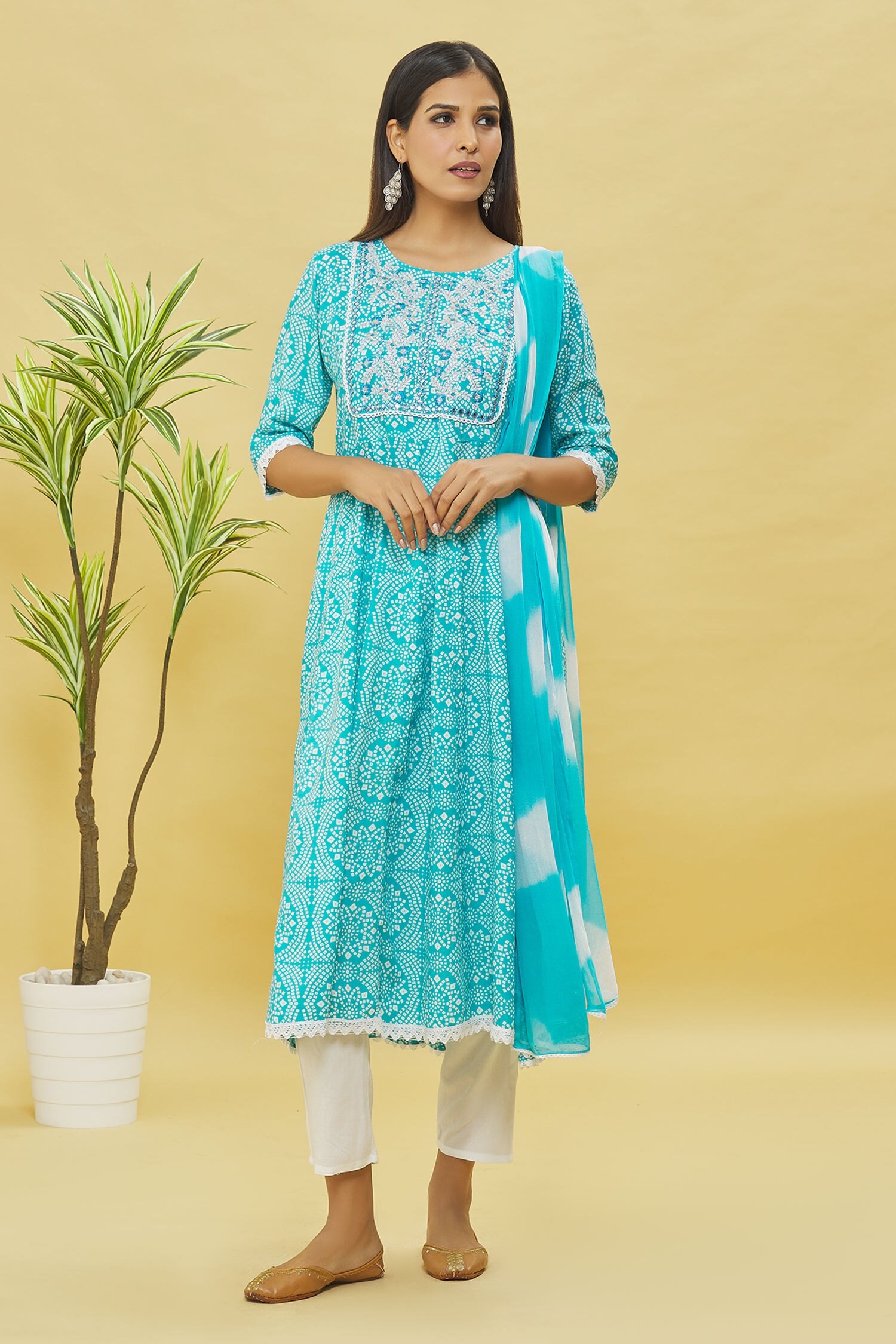 Samyukta Singhania Blue Rayon Bandhani Print Anarkali Set