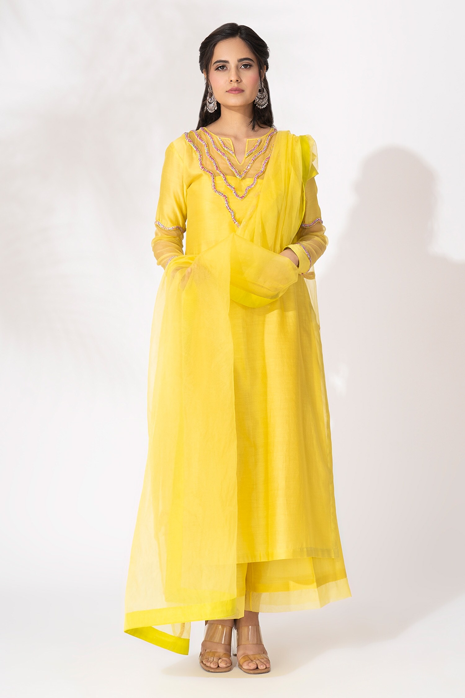 Buy The Aarya Yellow Chanderi Embroidered Kurta Set Online | Aza Fashions