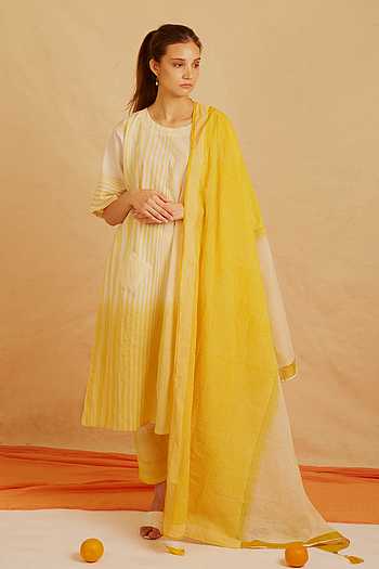 Ombre Yellow Kurta set with White Resham work