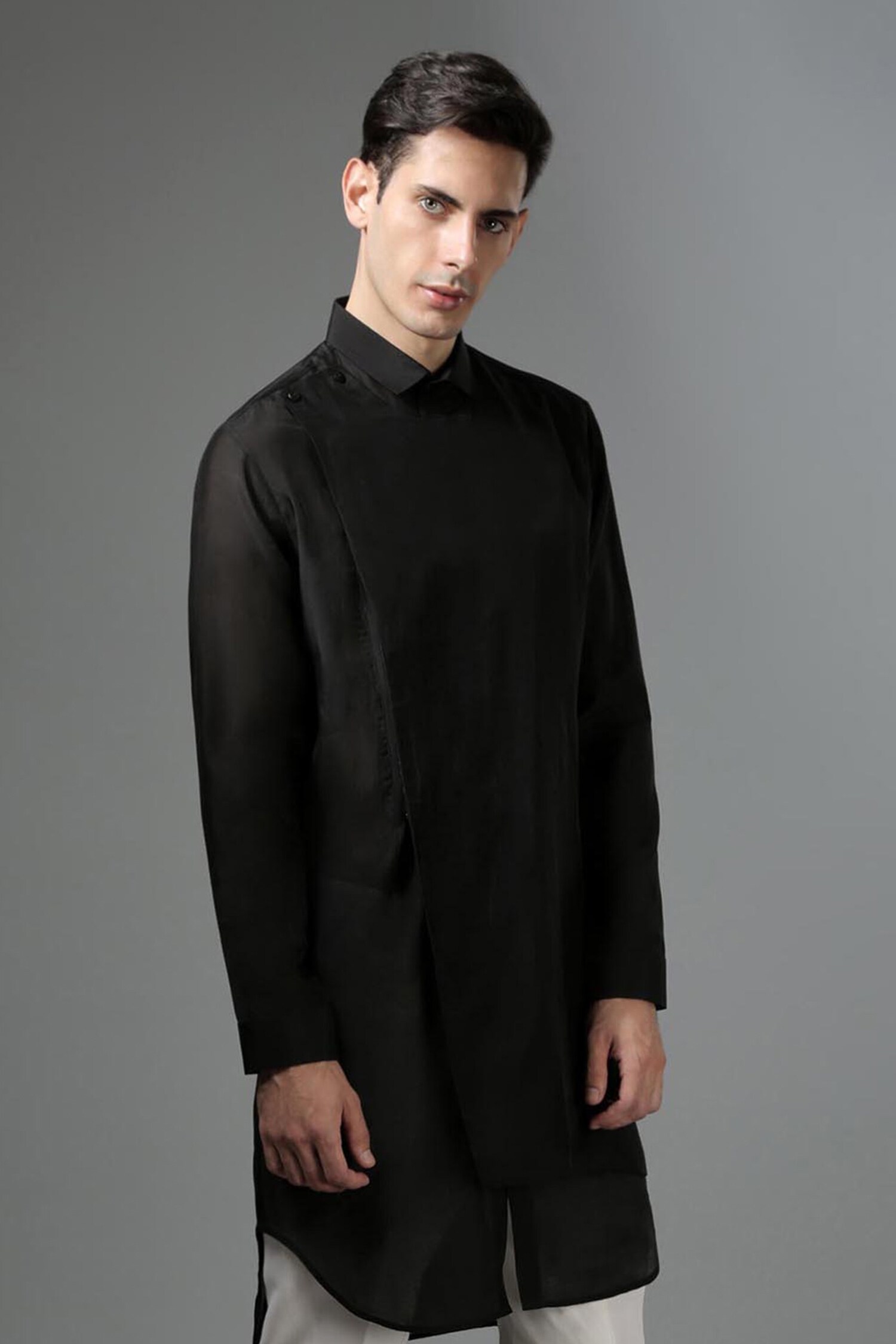 Arihant Rai Sinha Black Cotton D-long Panelled Shirt