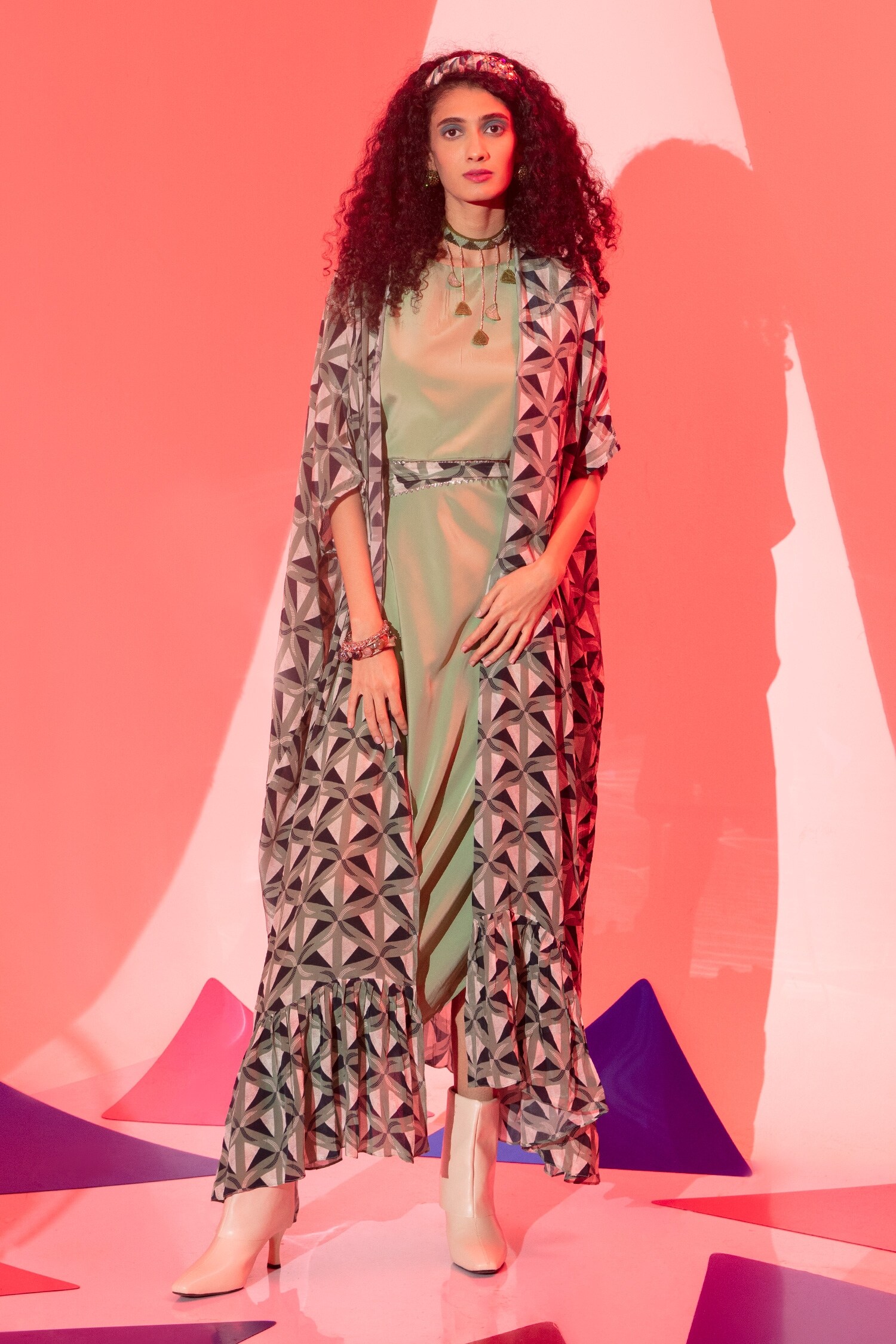 Eshaa Amiin Multi Color Viscose Crepe Cowl Maxi Dress