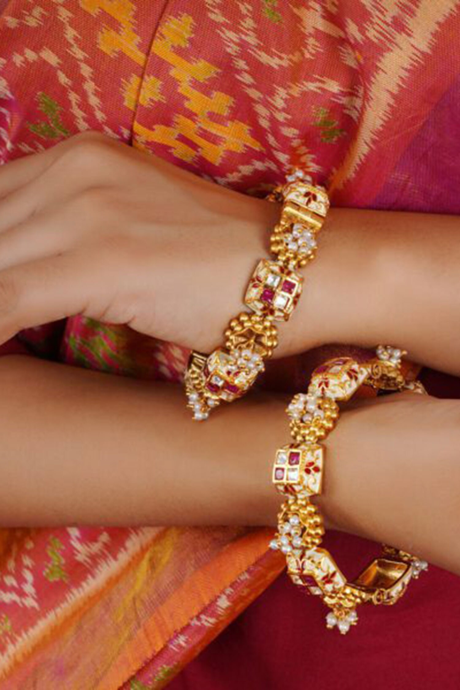 Smars Jewelry Meenakari And Kundan Embellished Bangles - Set Of 2