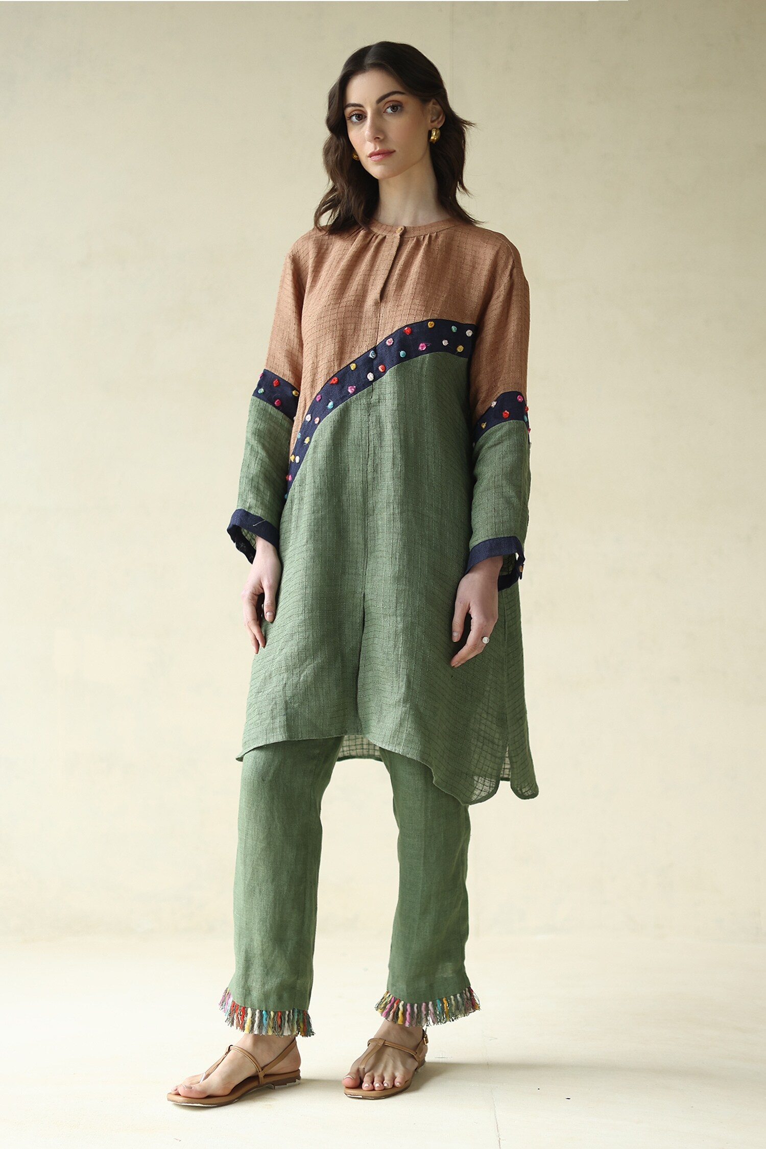 Roza Pret Multi Color Panelled Linen Tunic