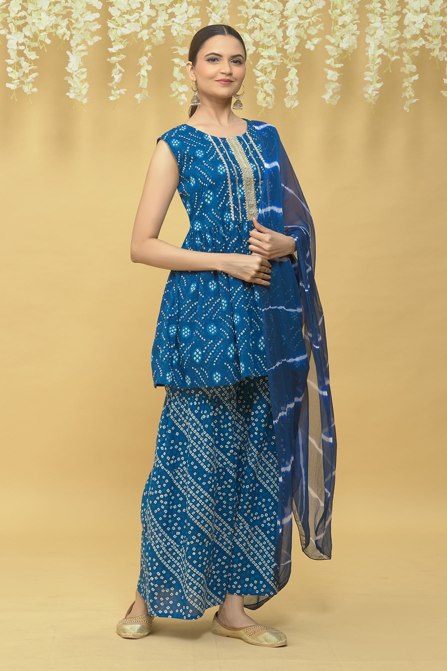Samyukta Singhania Blue Cotton Bandhani Print Sharara Set