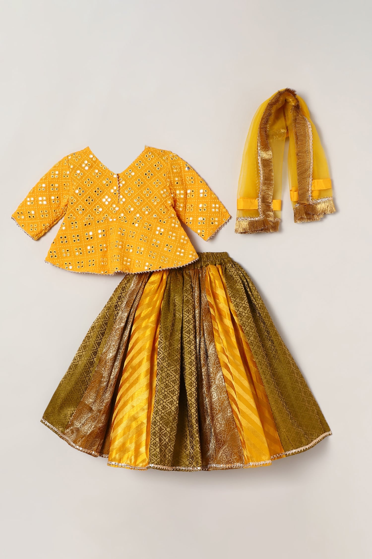 Buy Byb Premium Yellow Embroidered Blouse Skirt Set For Girls Online