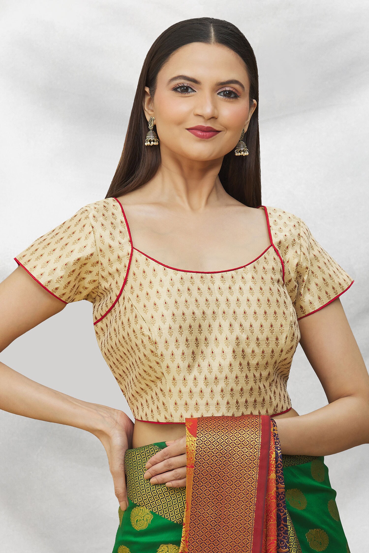 Buy Khwaab by Sanjana Lakhani Beige Art Silk Floral Pattern Scoop Neck