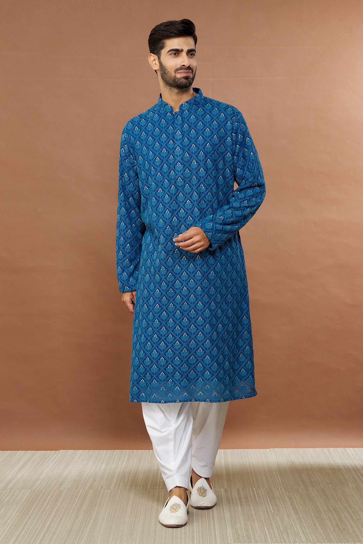 Aham-Vayam Blue Cotton Riwaaz Embroidered Kurta And Patiala Set