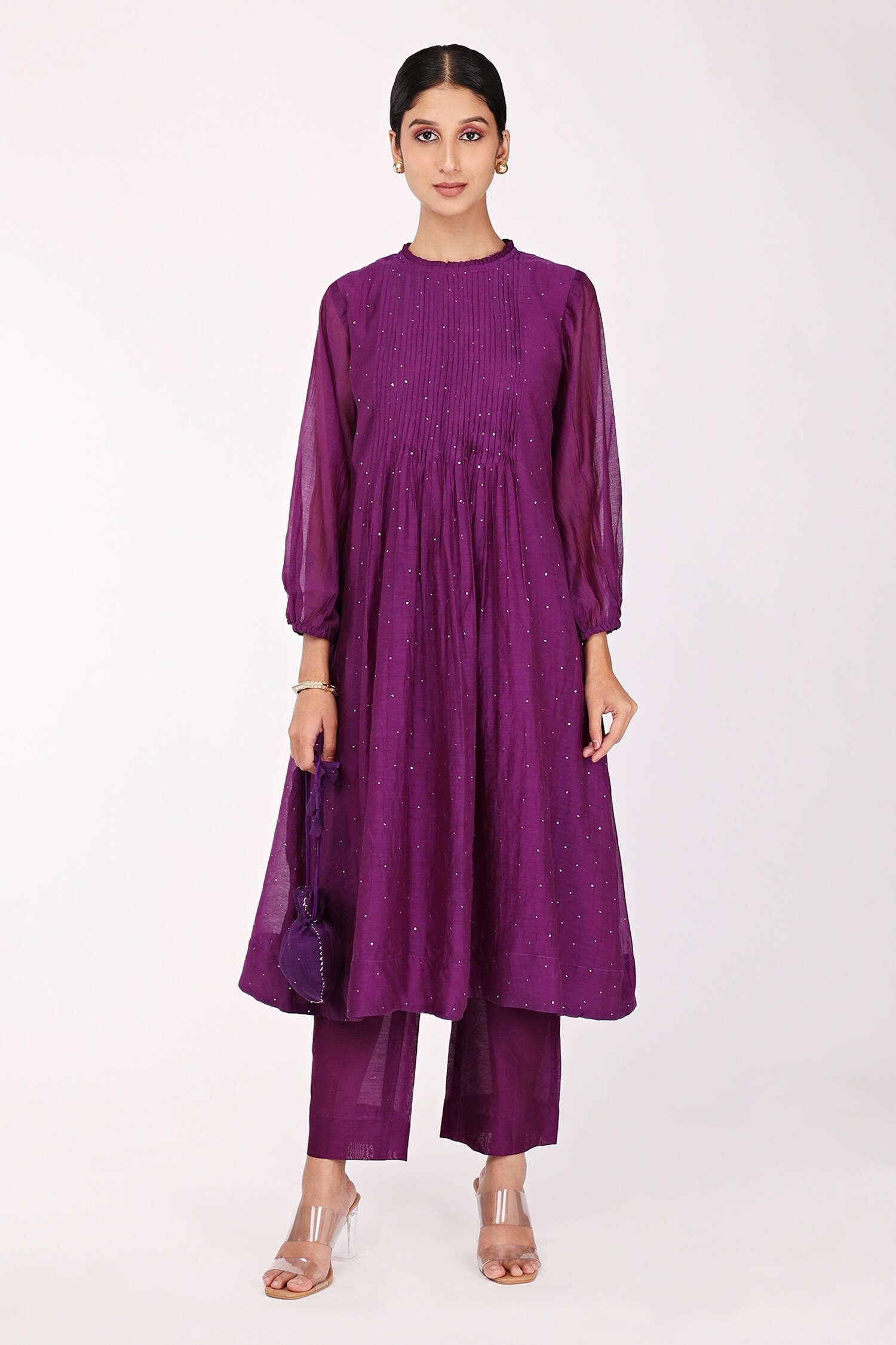Komal Shah Purple Embroidered Tunic And Pant Set