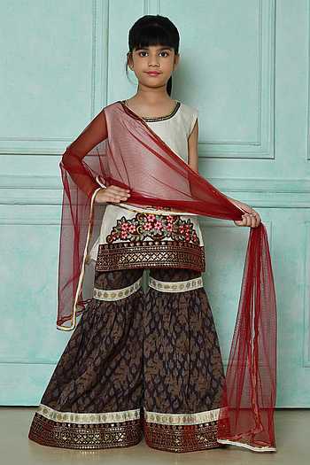 KKD107 PURE CHIFFON FLORAL EMBROIDERED KURTA WITH GHARARA AND DUPATTA