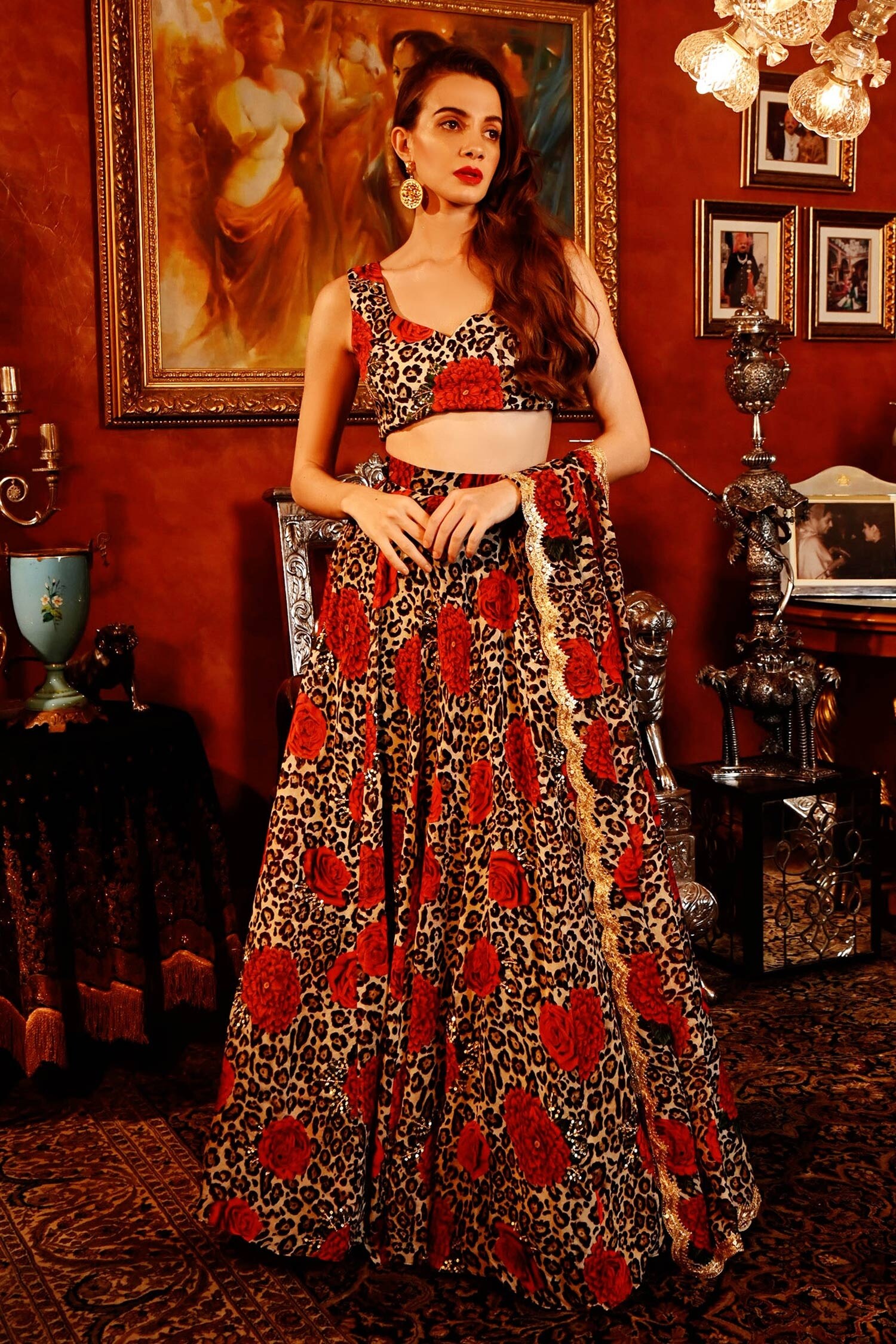 Buy Sanam Lalwani Multi Color Organza Mirabelle Floral And Leopard