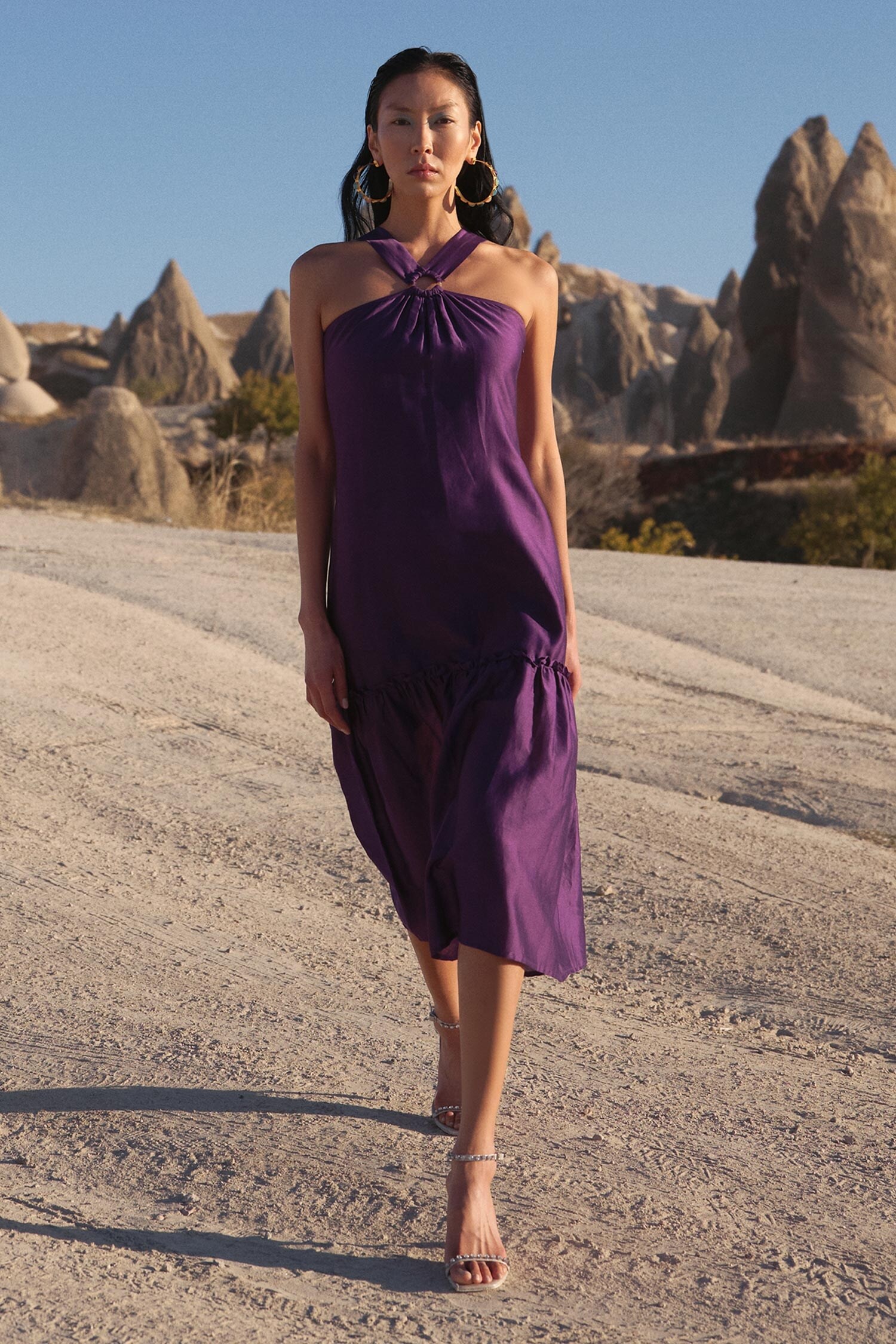 Twinkle Hanspal Purple Handloom Chanderi Norah Halter Neck Dress