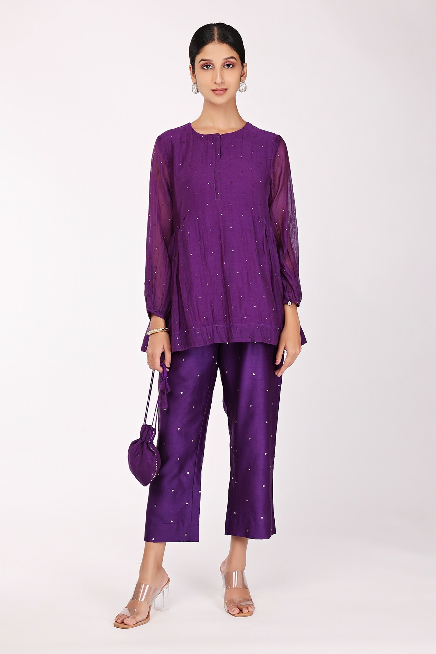 Komal Shah Purple Chanderi Top And Pant Set