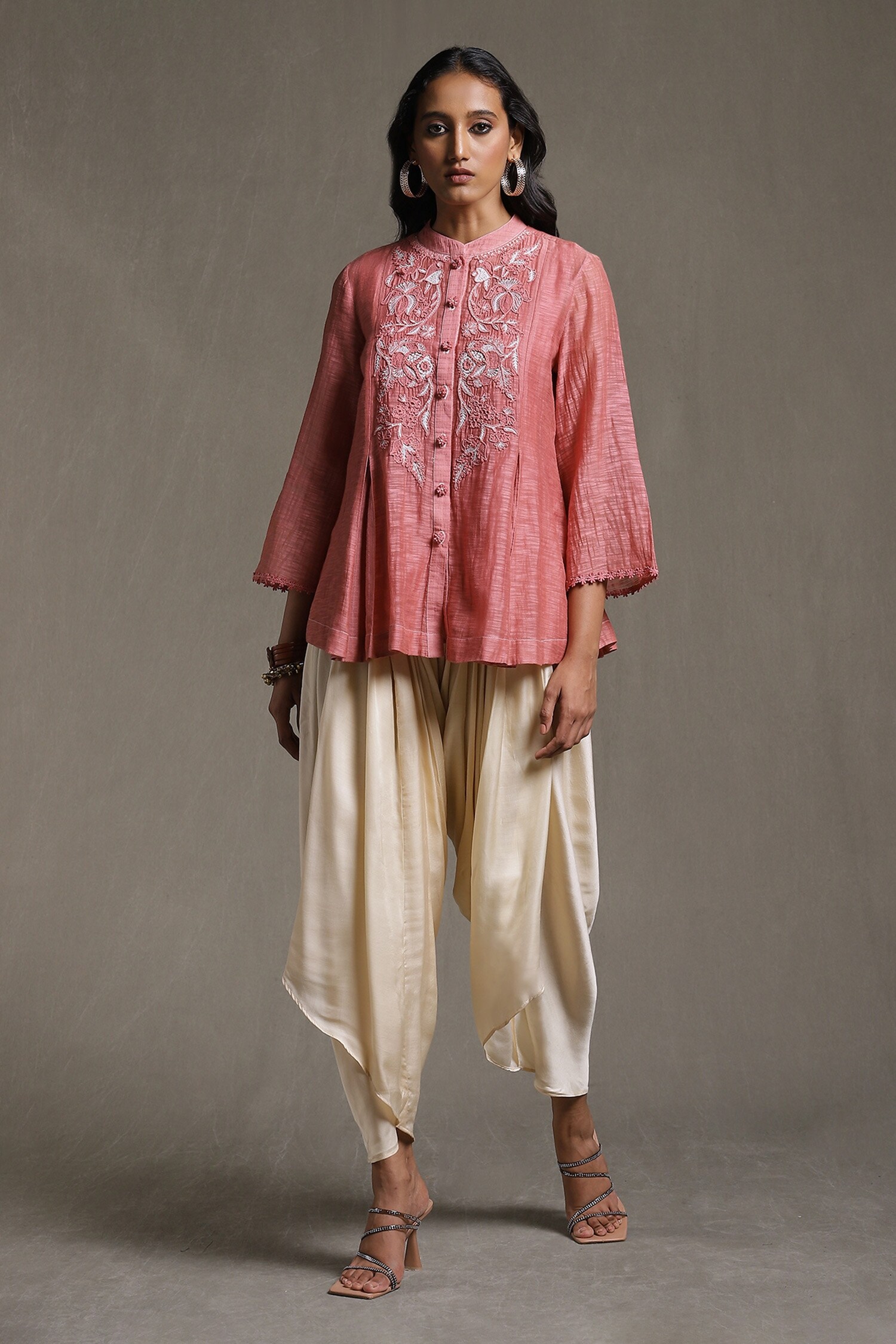 Ritu Kumar Pink Handloom Cotton Chanderi Kurta