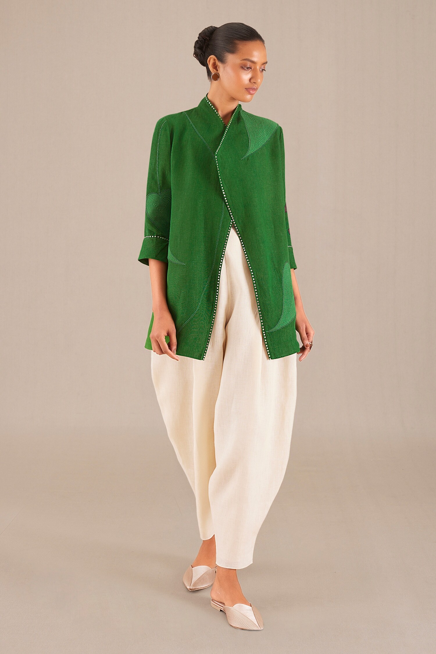 Buy AMPM Green Linen Jacket Online Aza Fashions