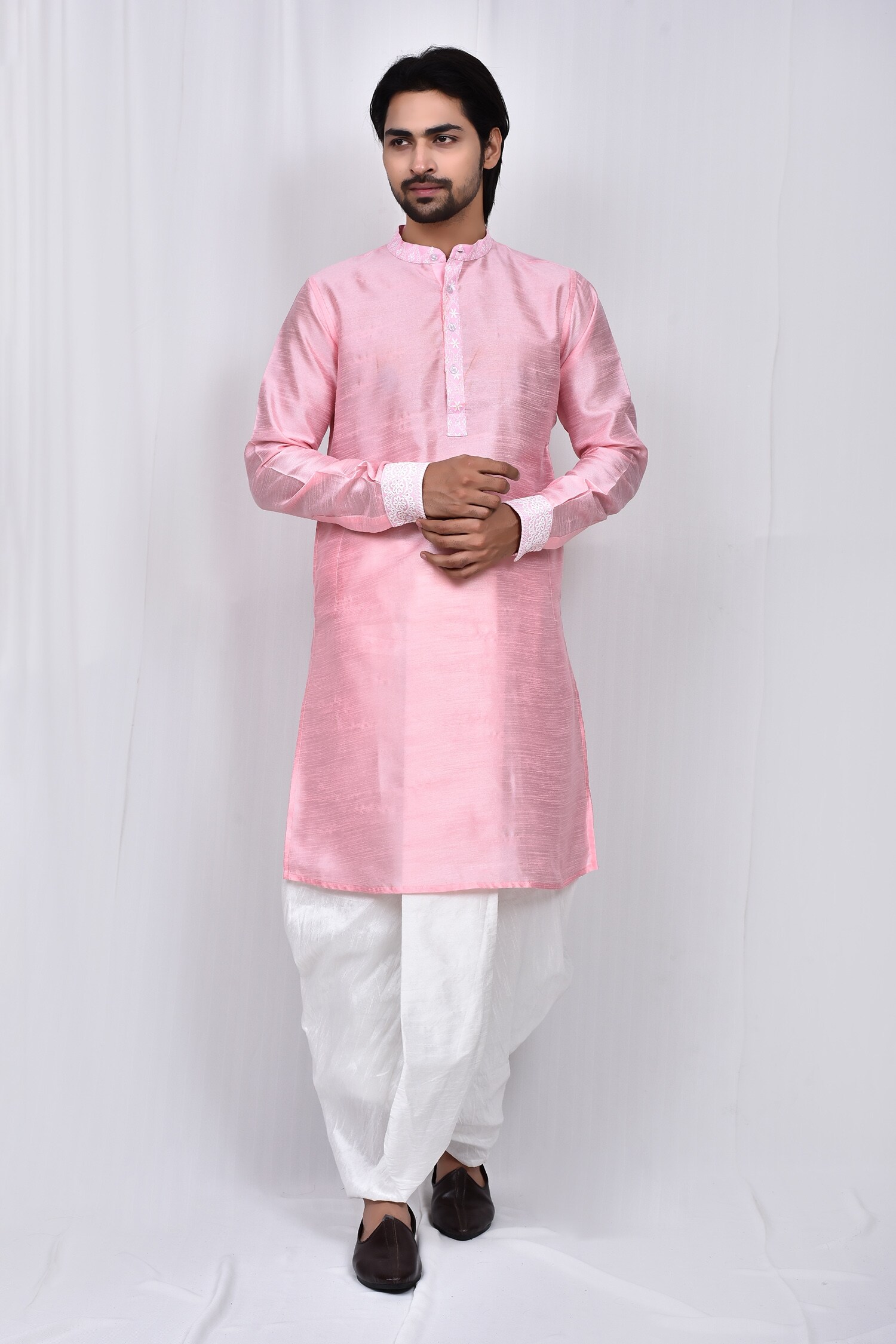 Buy Nazaakat by Samara Singh Pink Mandarin Collar Kurta Dhoti Pant Set