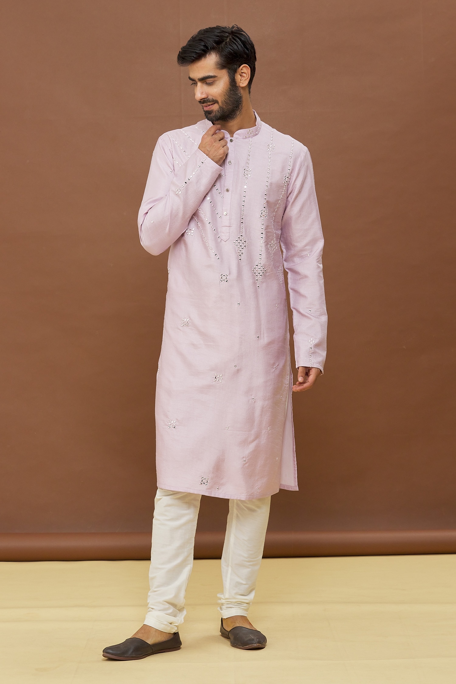 Buy Khwaab by Sanjana Lakhani Purple Geometric Mirror Work Kurta Set