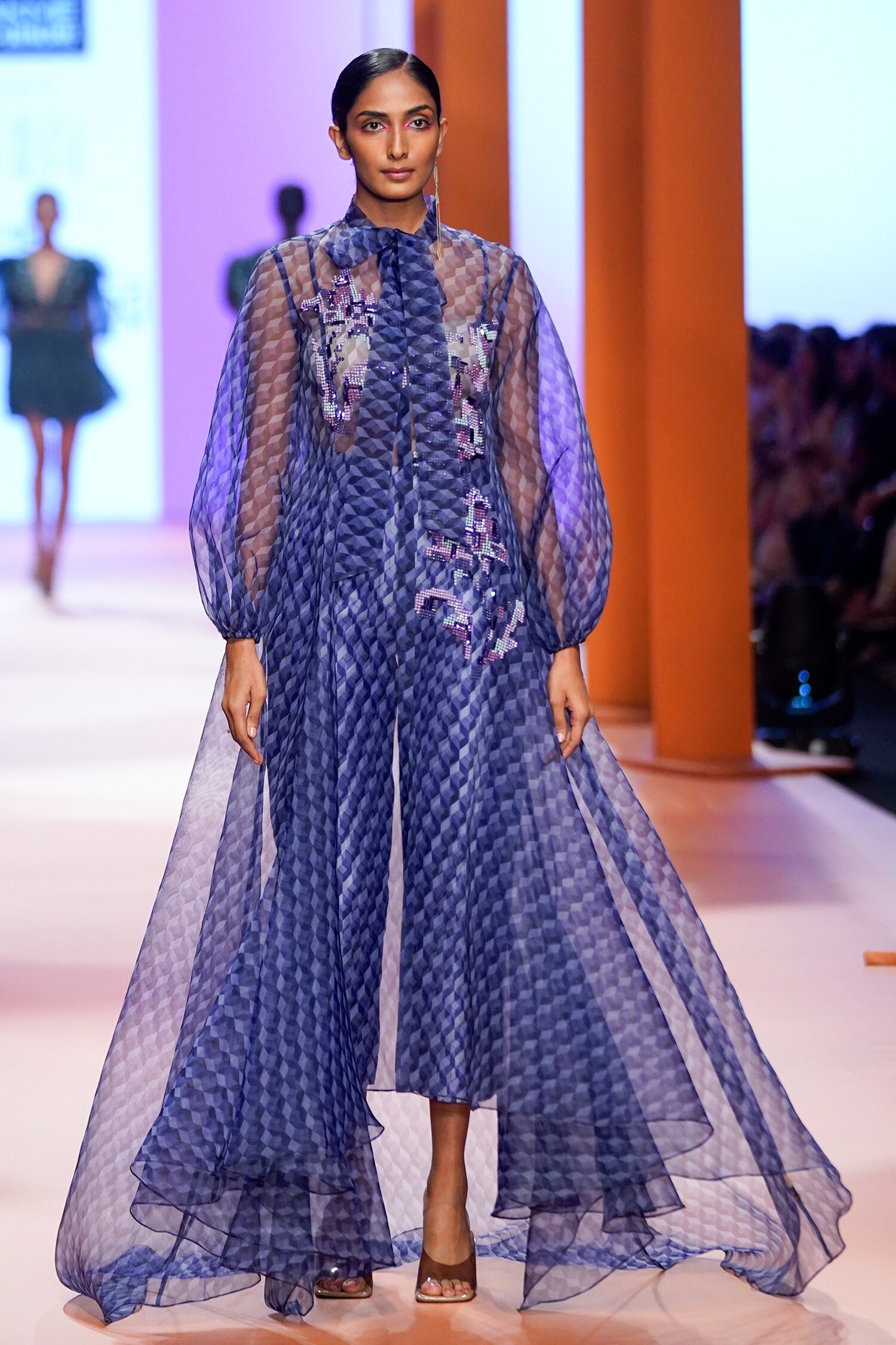 Pankaj & Nidhi Purple Dawn Printed Cape And Pant Set
