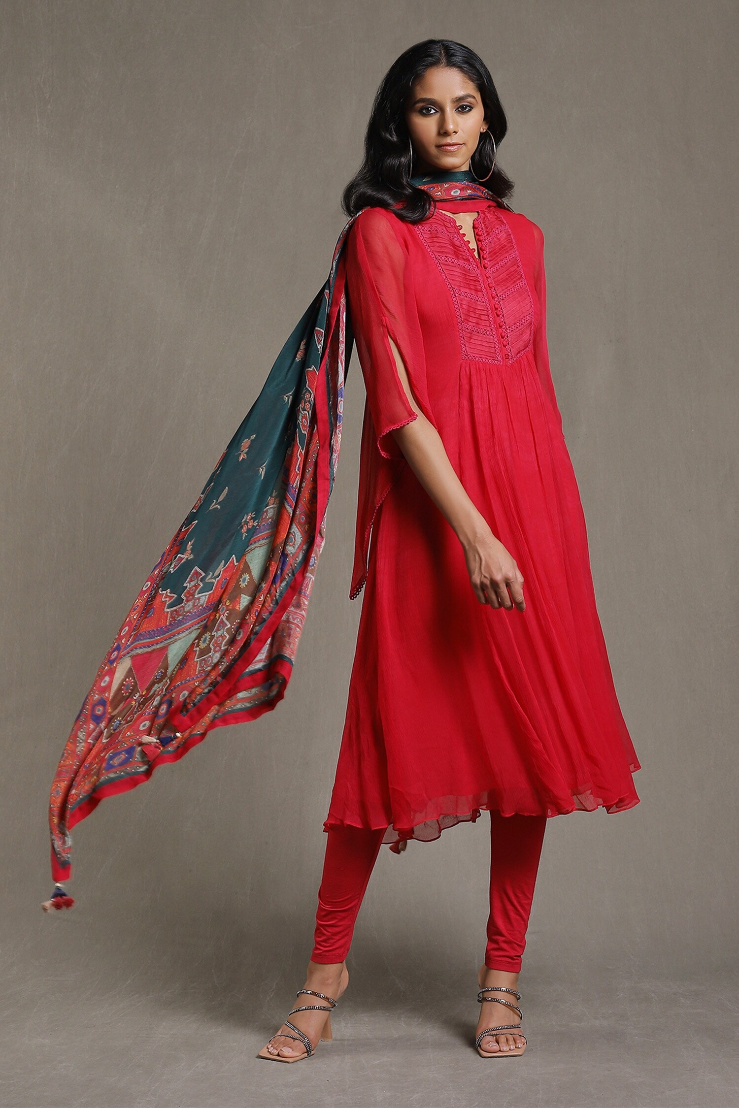 Ritu Kumar Fuchsia Kurta Gathered Anarkali Set