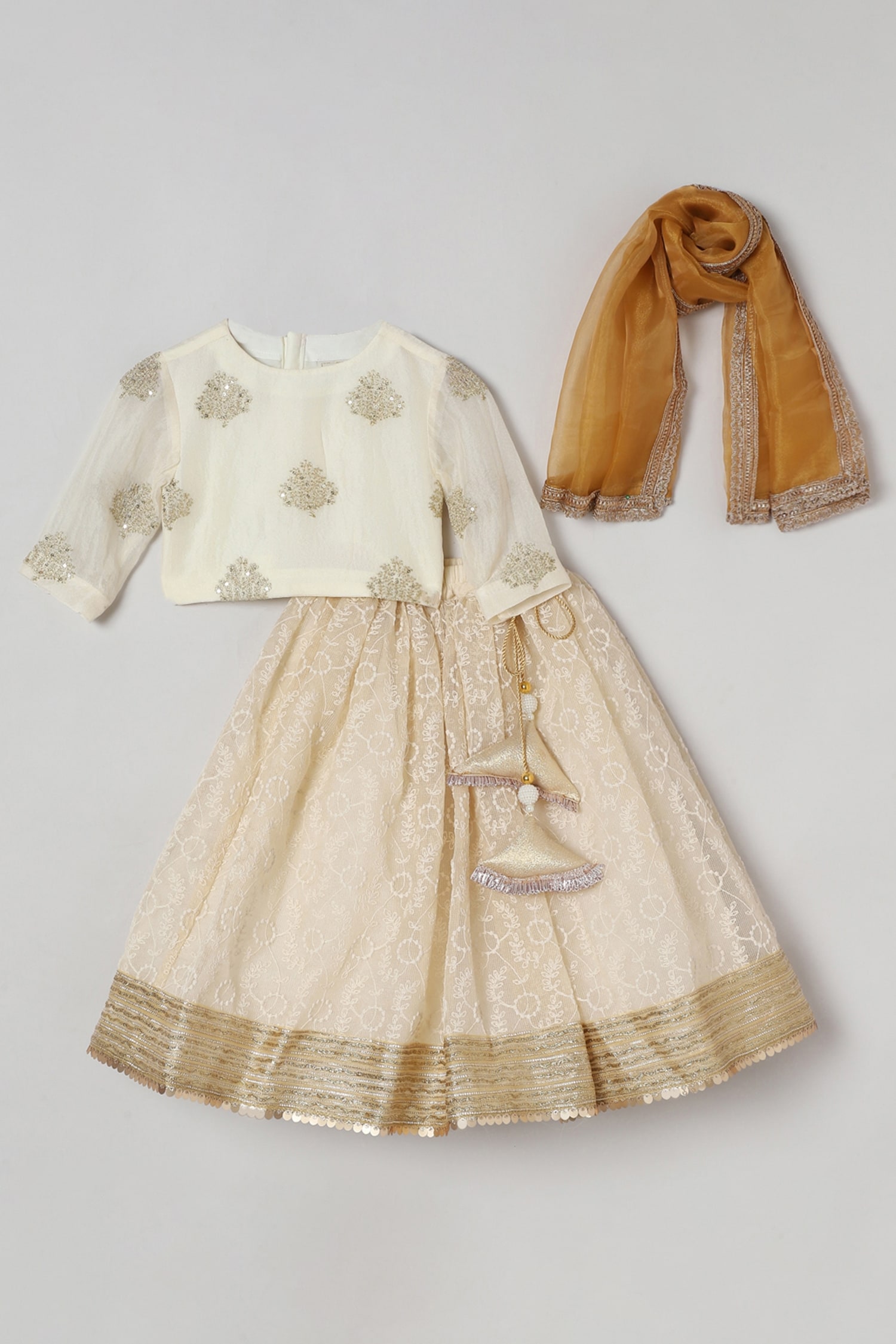 Buy Byb Premium Ivory Embroidered Blouse Skirt Set For Girls Online