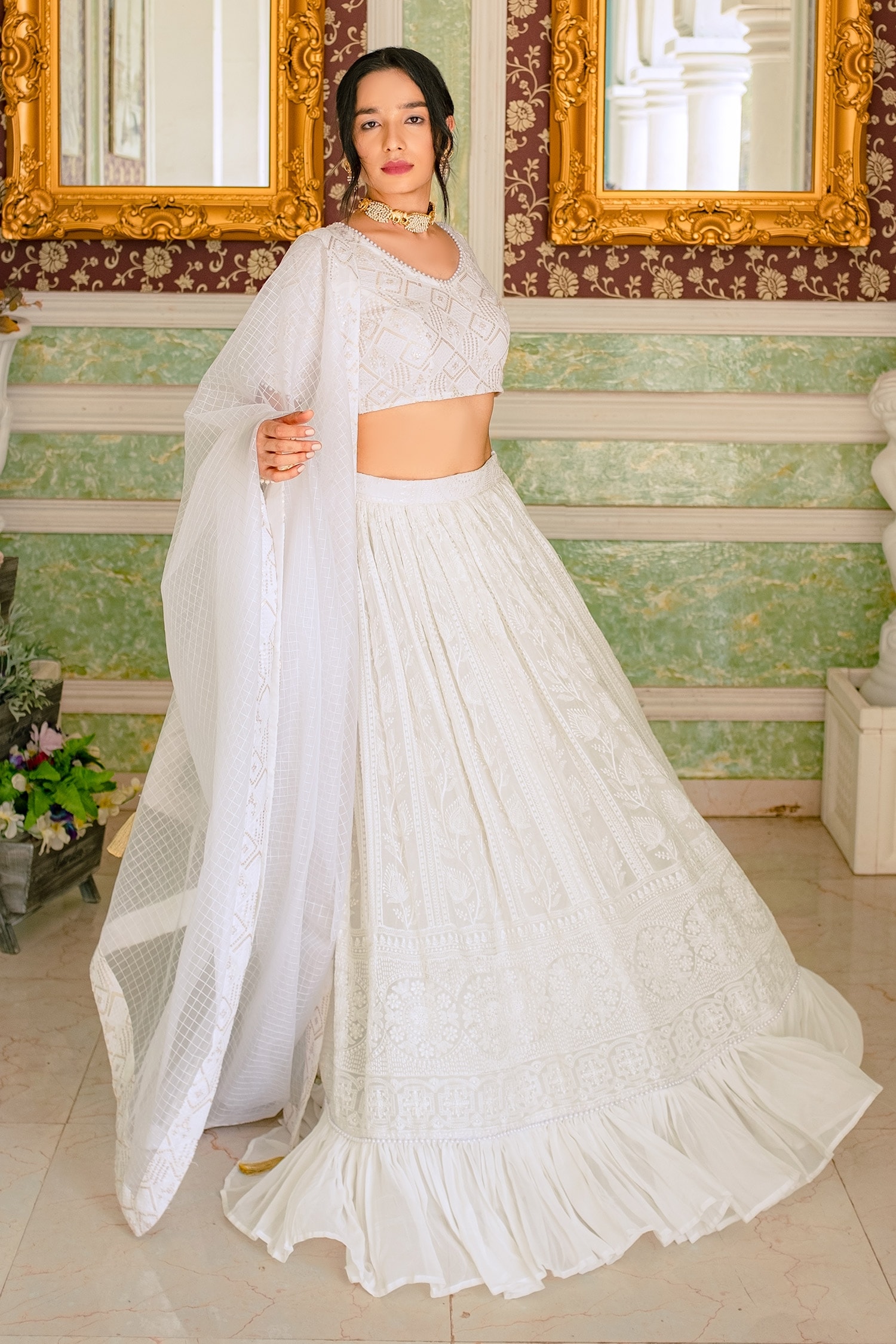 Monk & Mei White Georgette Masoom Embroidered Blouse