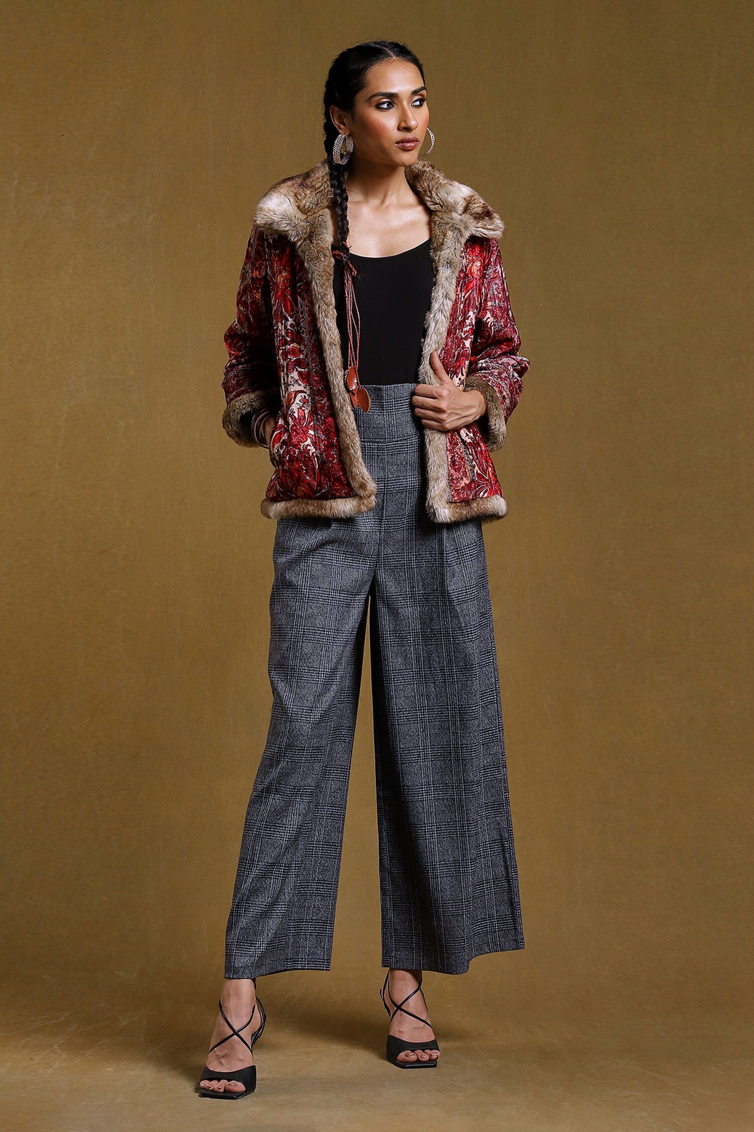 Ritu Kumar Pink Cotton Bookley Printed Fur Jacket