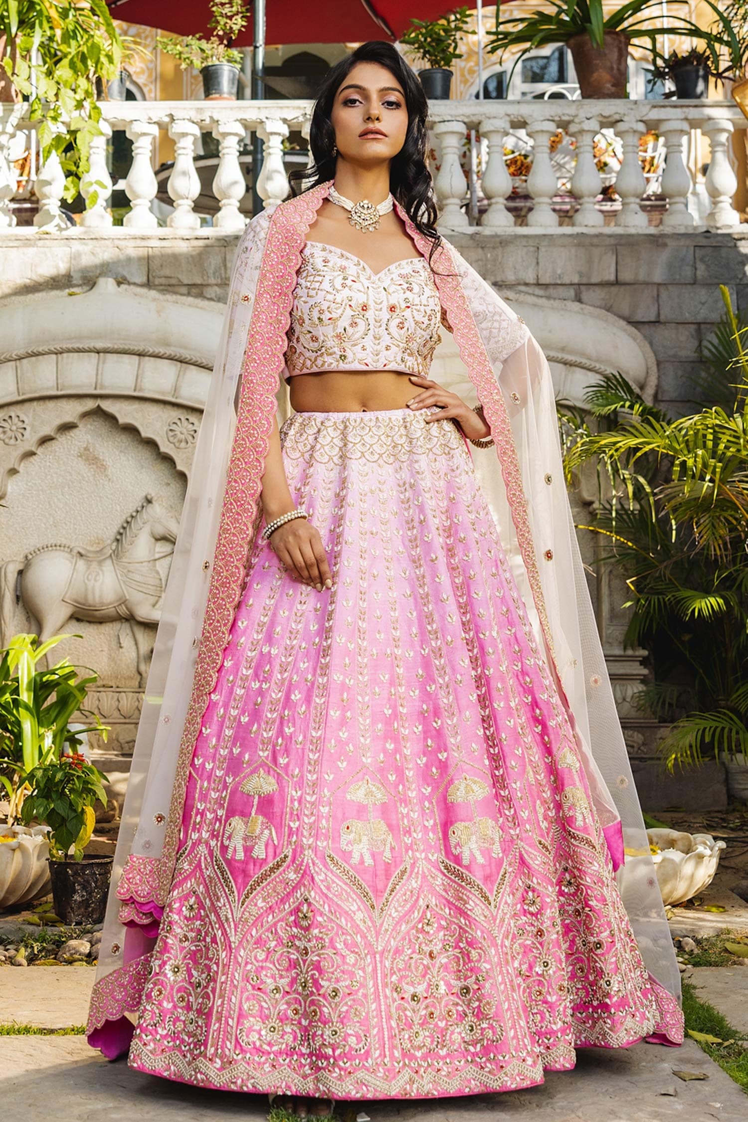 Buy Suruchi Parakh Pink Raw Silk And Net Ombre Embroidered Bridal ...