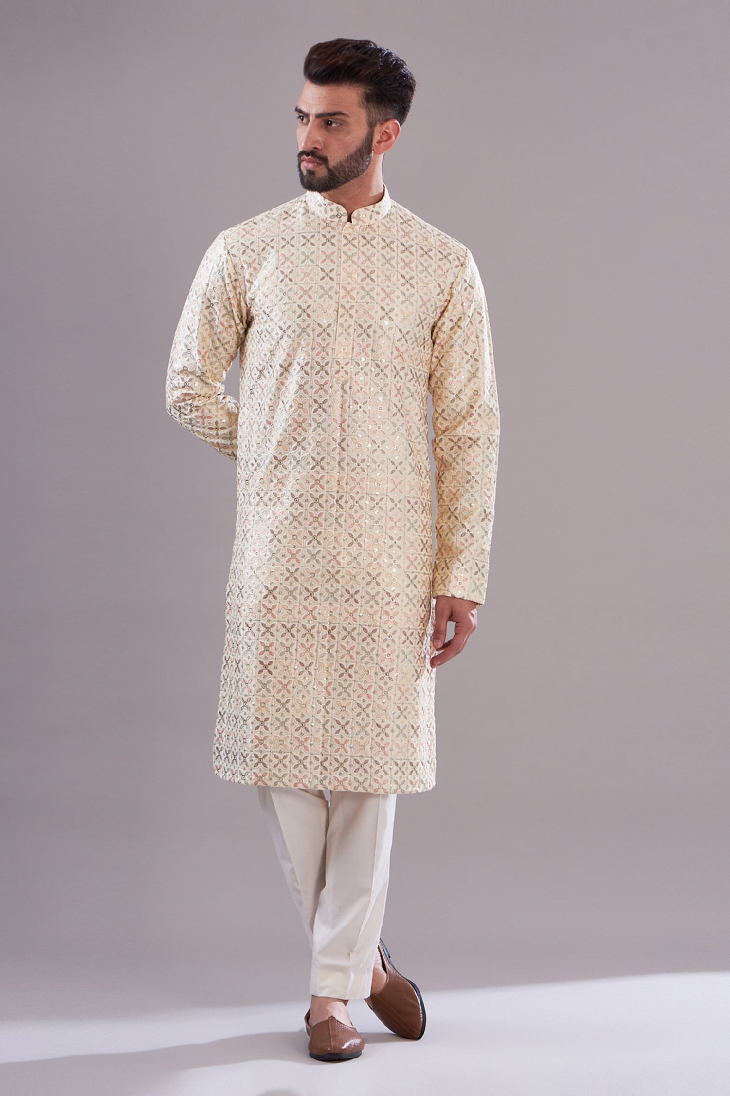 Buy Kasbah Ivory Chanderi Thread Embroidered Kurta Online Aza Fashions