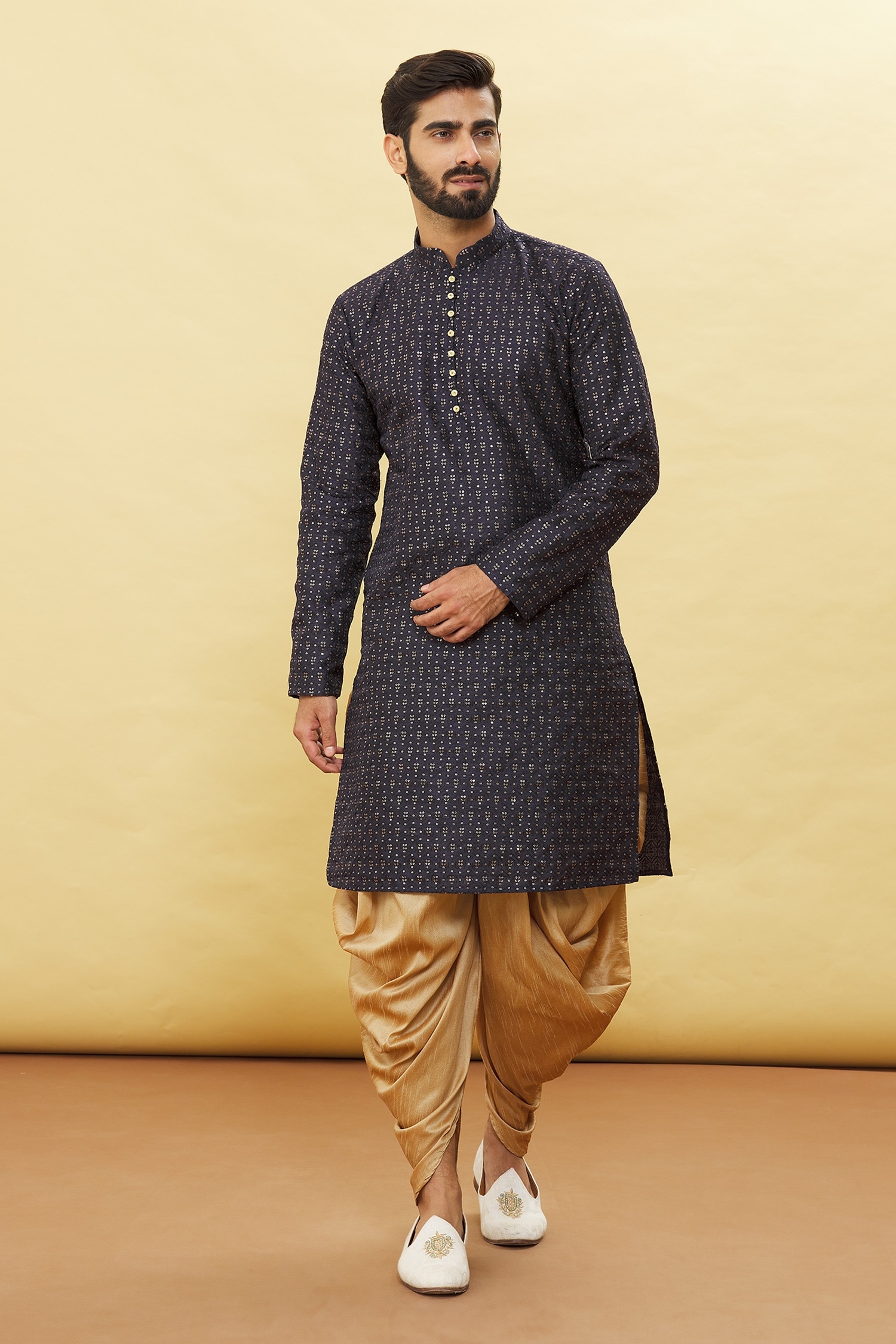 Buy Nazaakat by Samara Singh Blue Silk Sequin Work Full Sleeve Kurta
