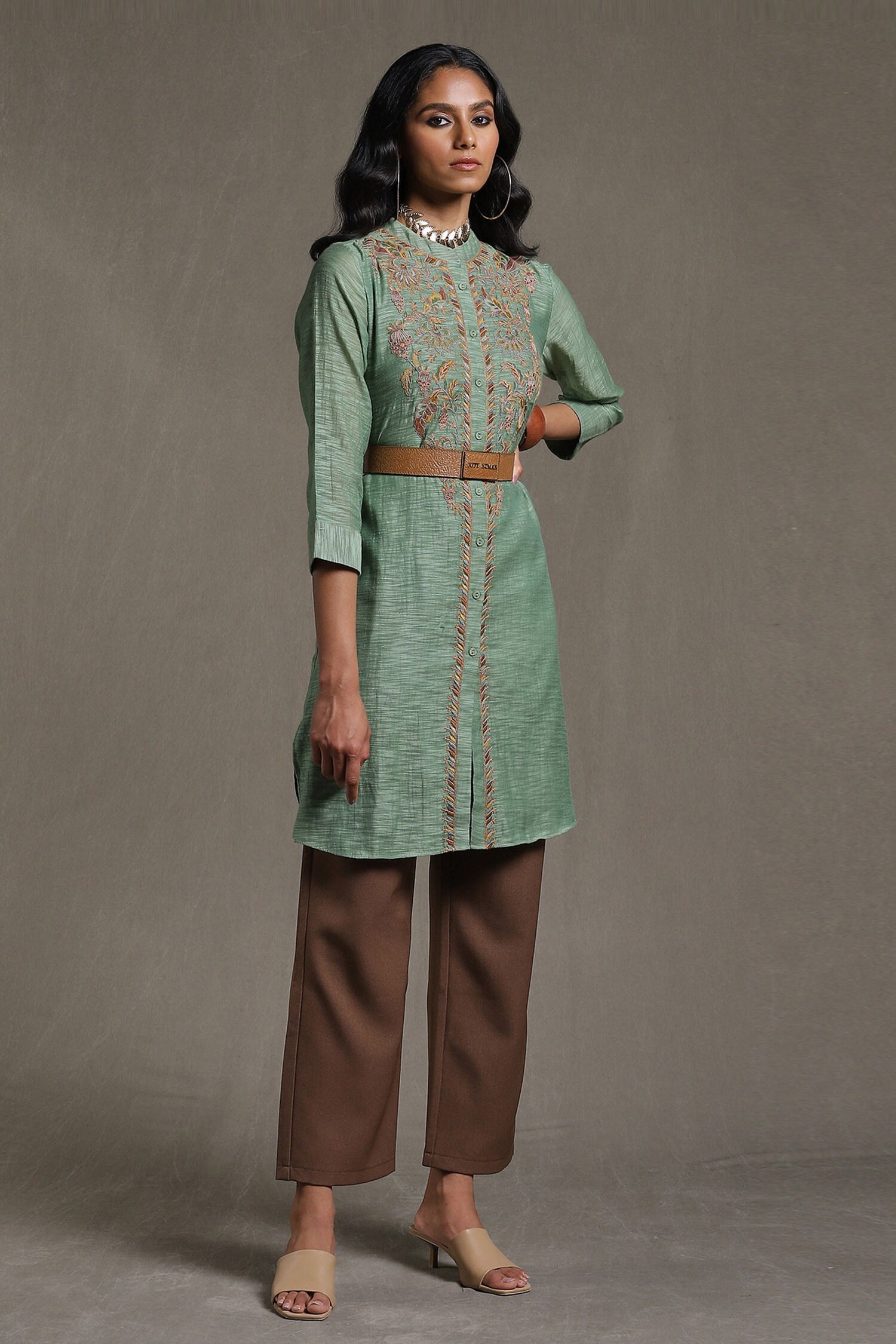 Ritu Kumar Green Handloom Cotton Chanderi Kurta