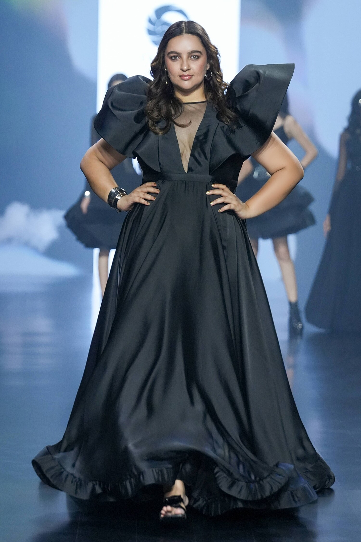 Saisha Shinde Black Silk Ruffle Sleeve Gown