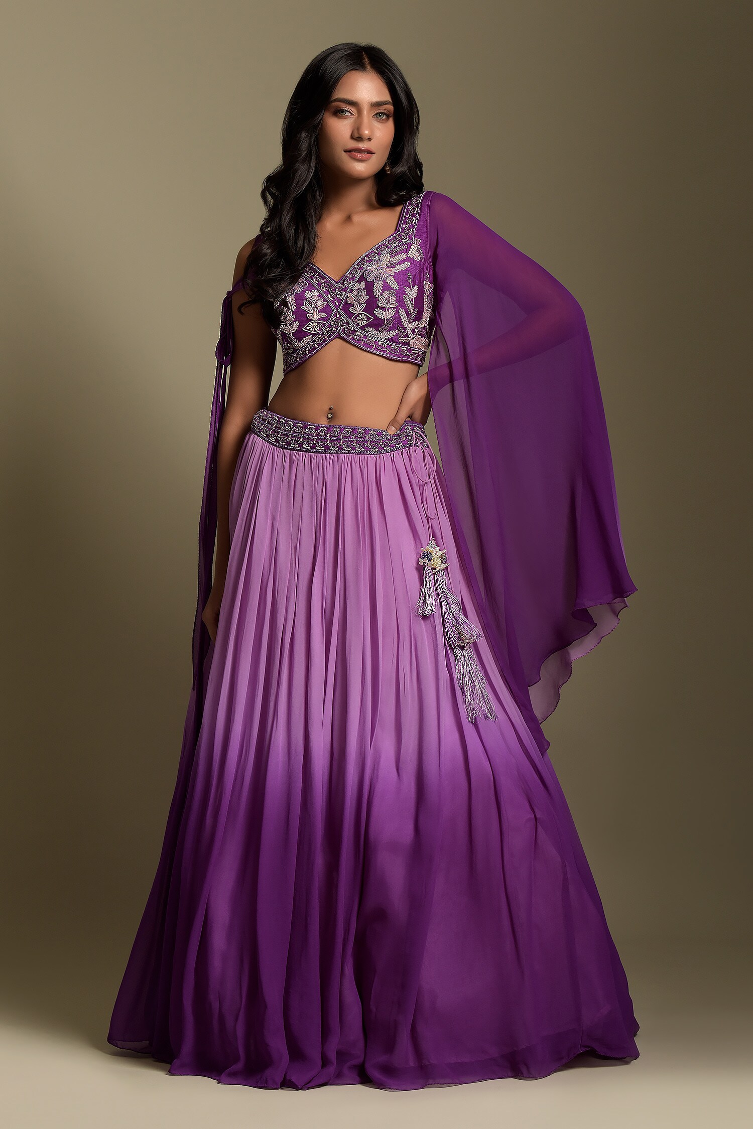 Two Sisters By Gyans Purple Ombre Lehenga And Embroidered Blouse Set