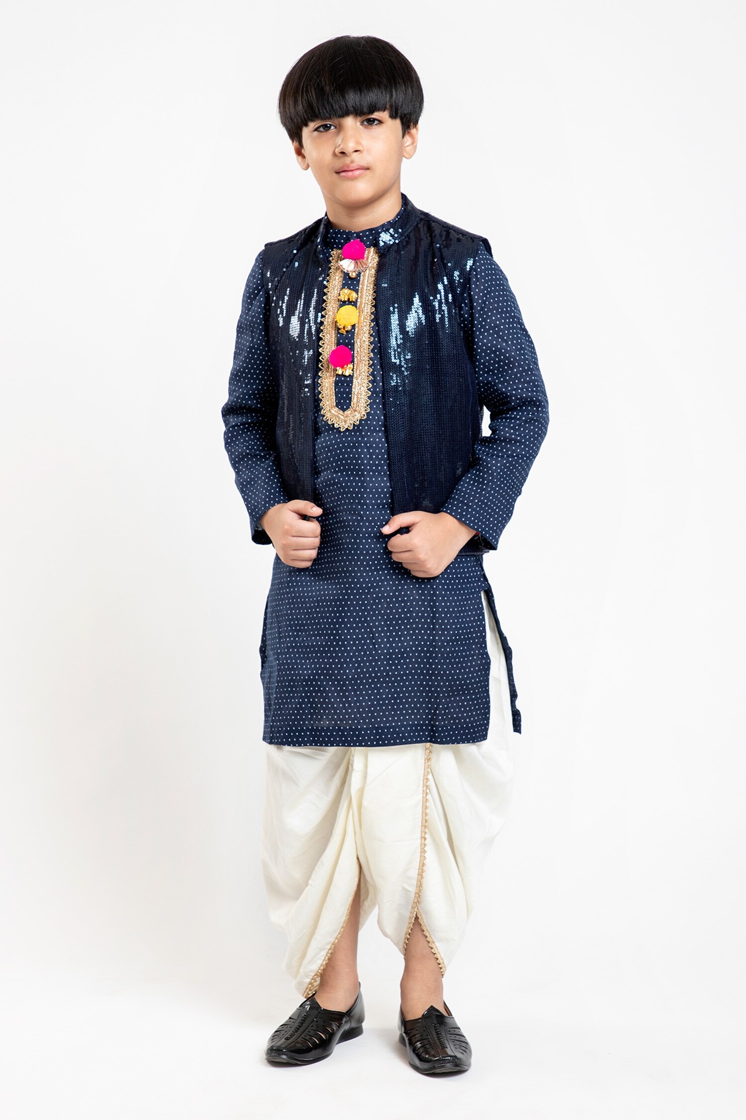 Byb Premium Blue Polka Dots Printed Kurta Set For Boys
