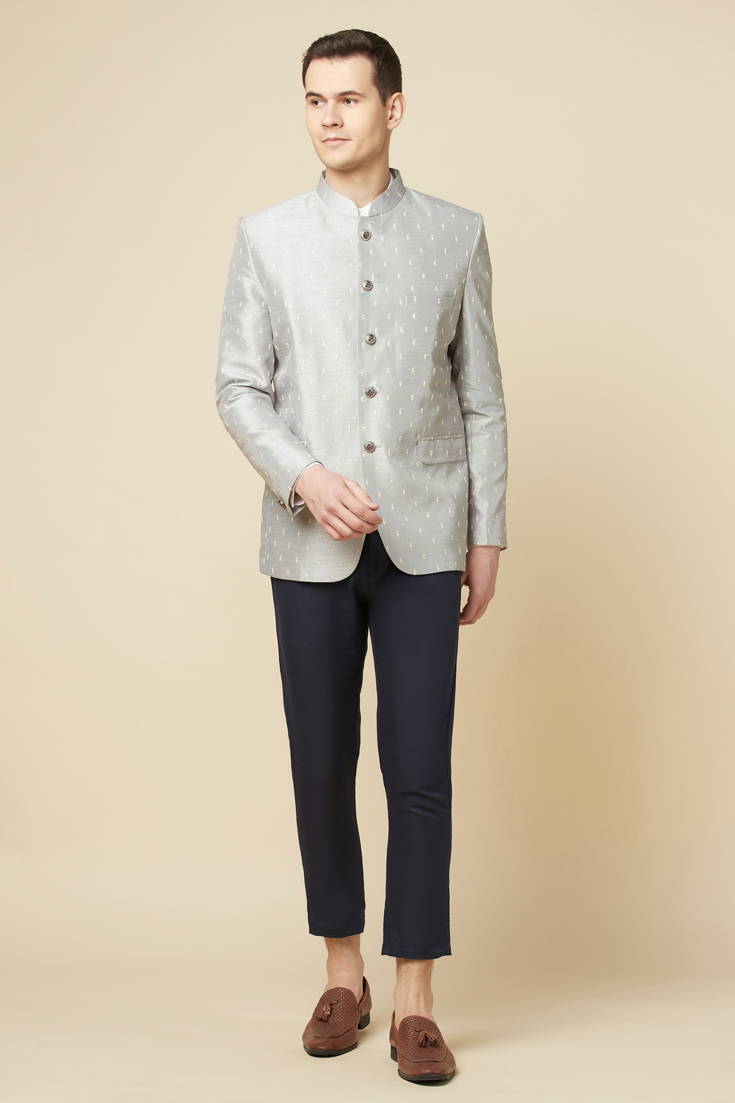 Spring Break Grey Cotton Floral Embroidered Jodhpuri Jacket