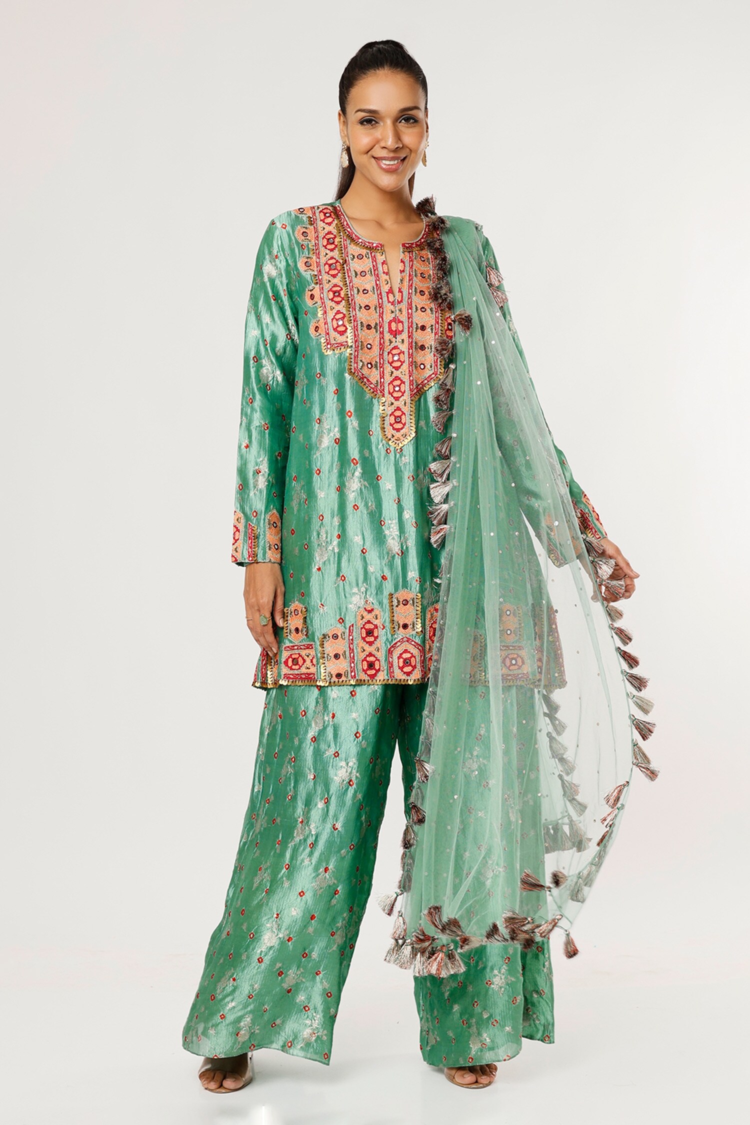 Payal Singhal Blue Silk Bandhani Pattern Kurta Set