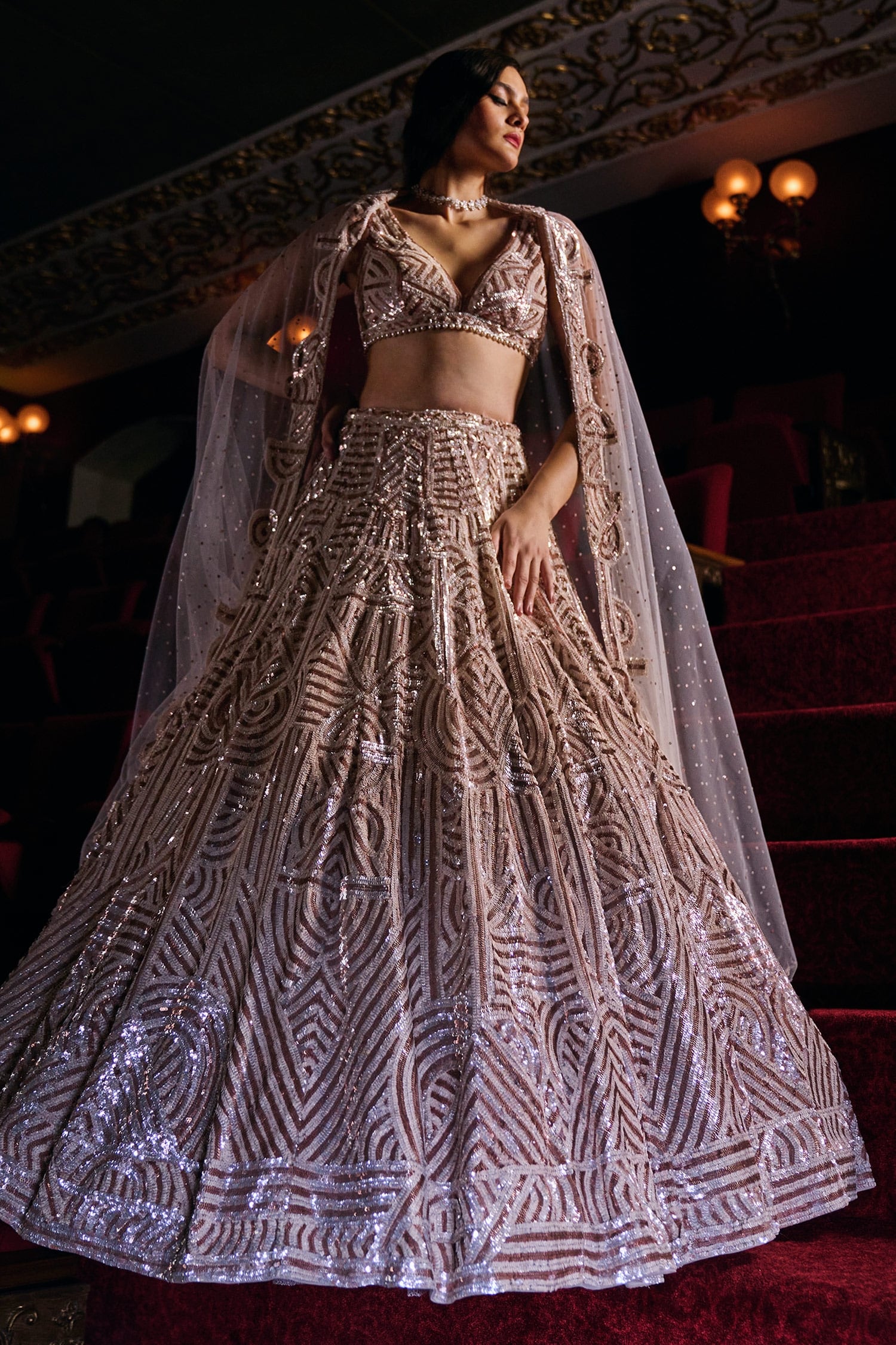 Buy Seema Gujral Ivory Net Metallic Sequin Embroidered Lehenga Set Online Aza Fashions