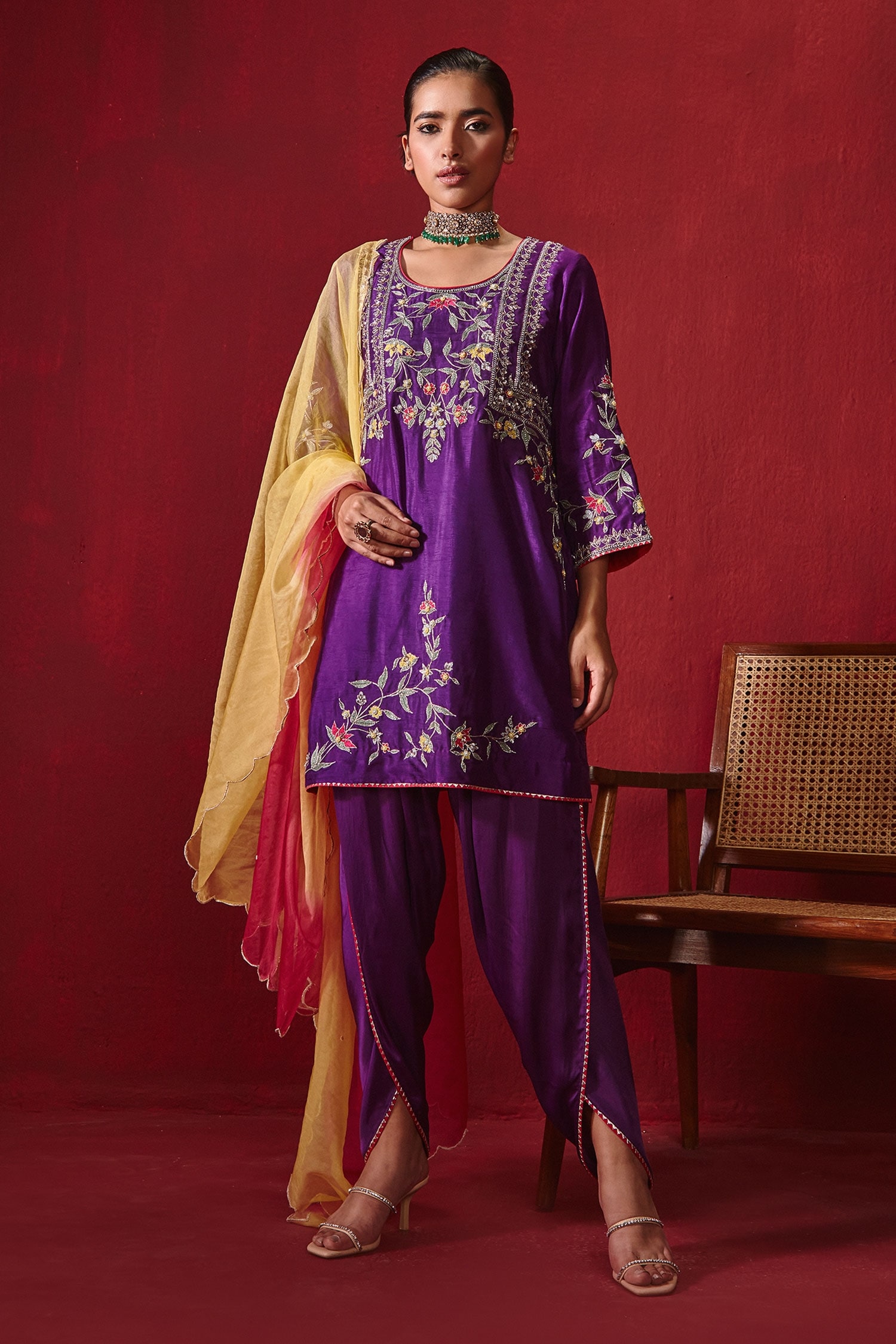 Buy Ajiesh Oberoi Purple Dupion Silk Preet Embroidered Kurta Dhoti Pant