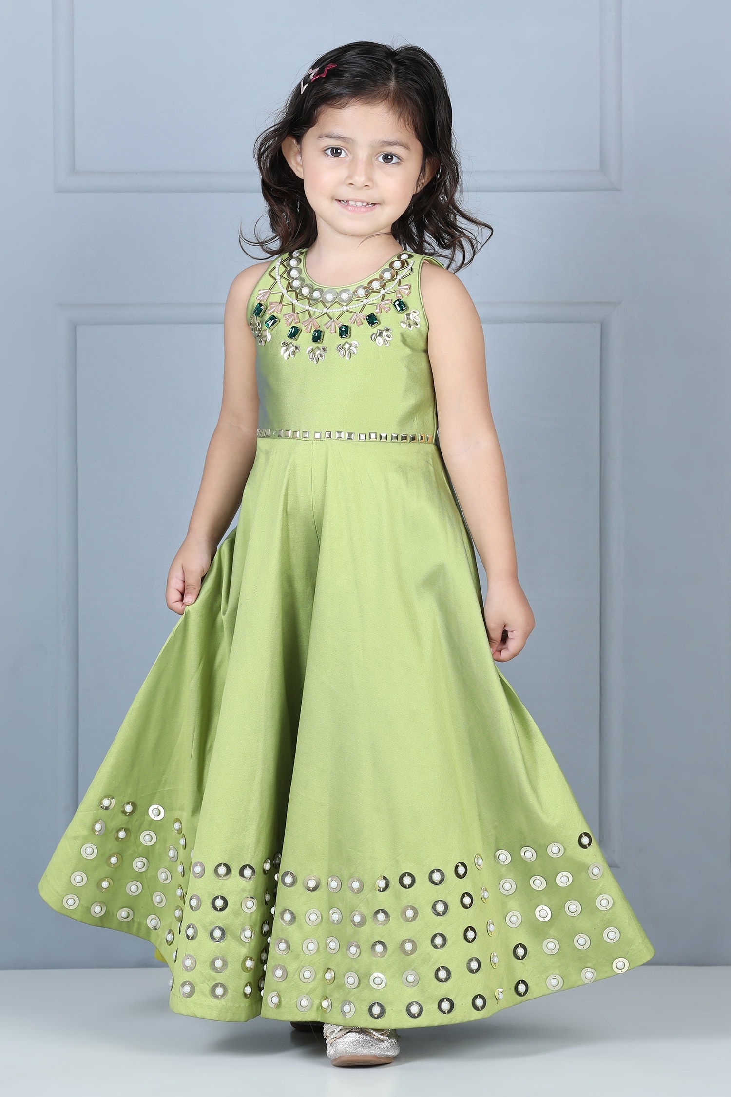 Buy The Little Celebs Green Silk Flared Jumpsuit For Girls Online | Aza ...