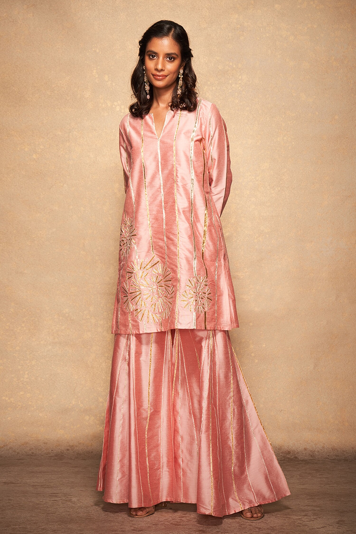 Gulabo by Abu Sandeep Pink Pure Chanderi Silk Gota Patti Stripe Pattern Kurta
